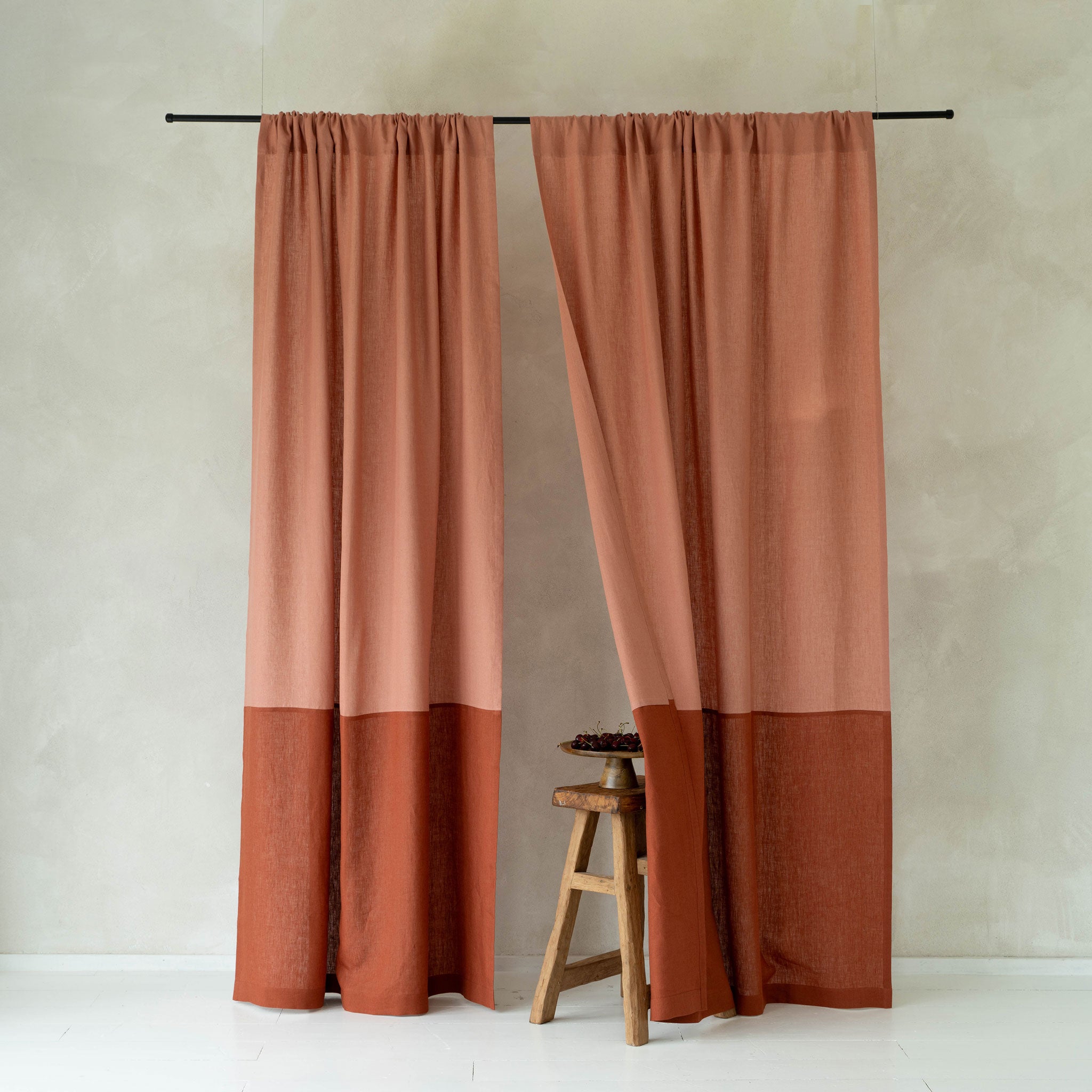 Color block curtain - Marsala & Burnt orange