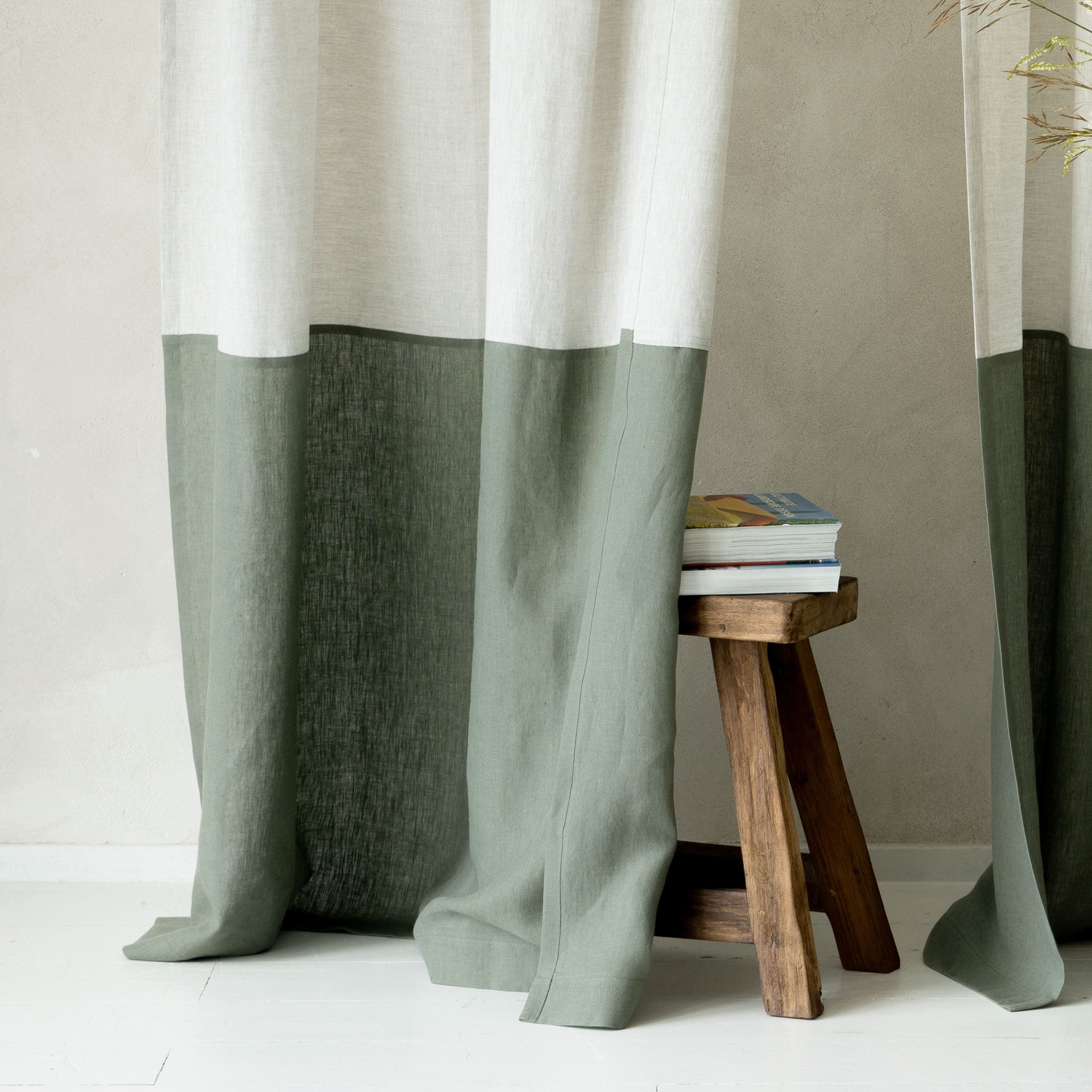 Color block linen curtain with tie top