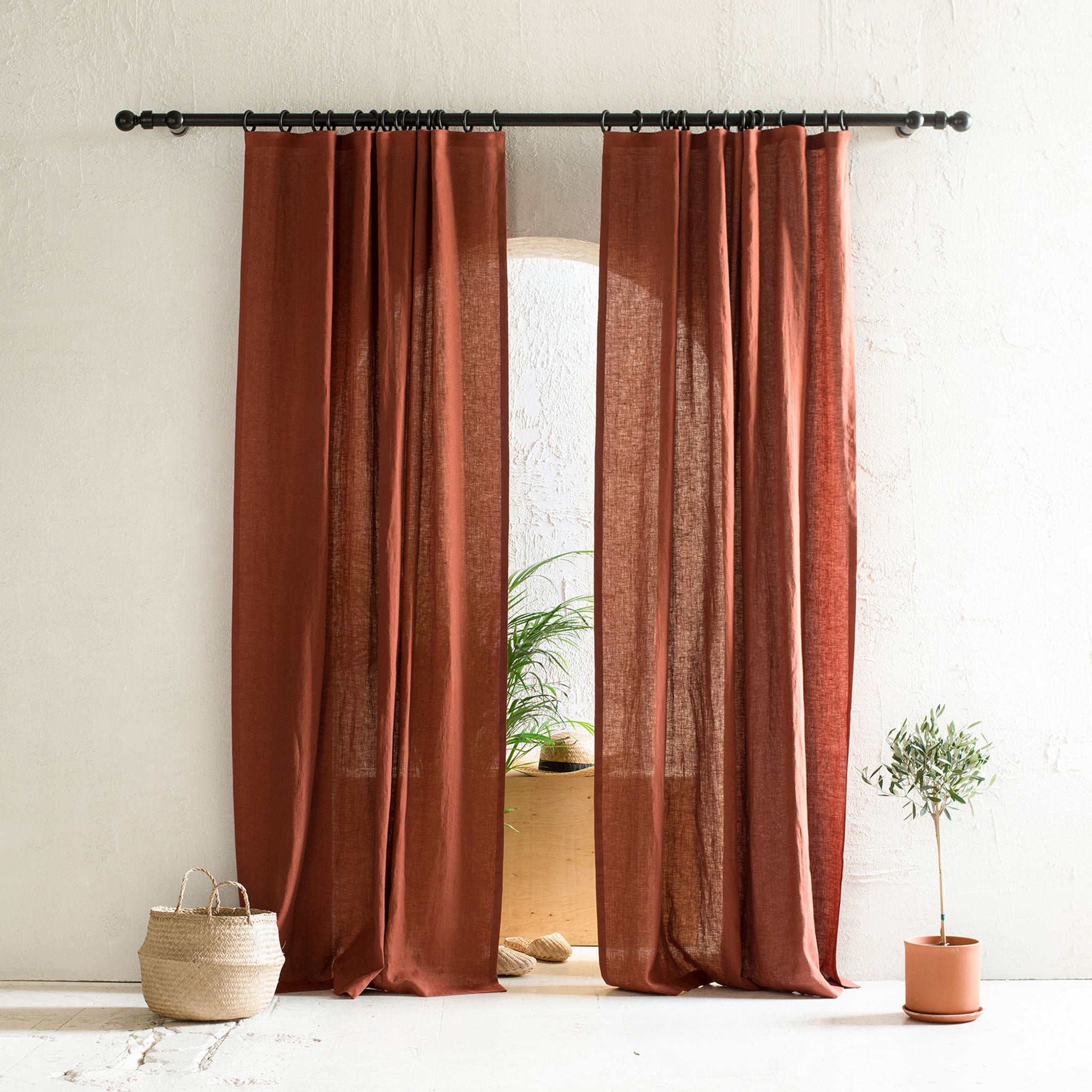 Custom linen curtain panel with tape top