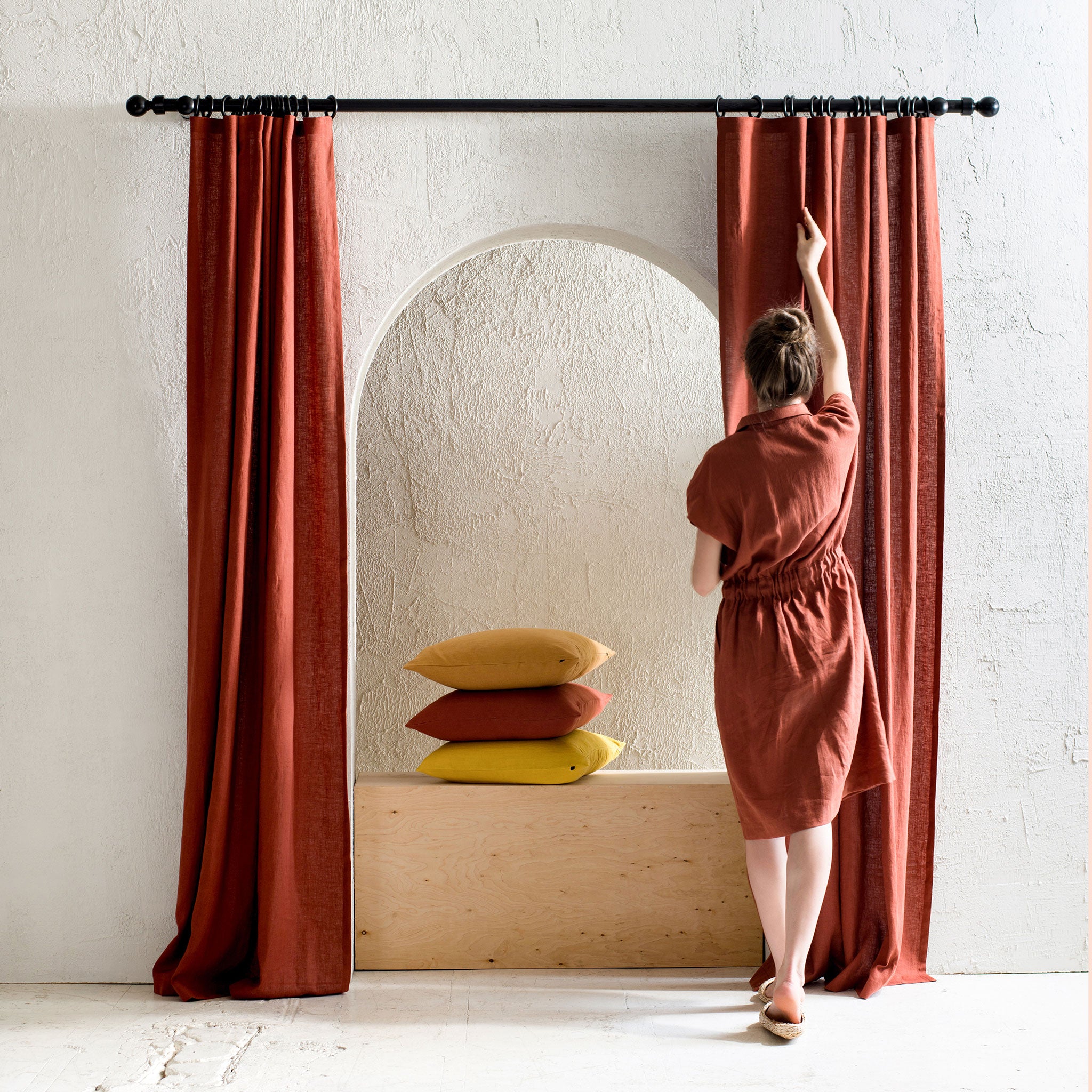 Custom linen curtain panel with tape top