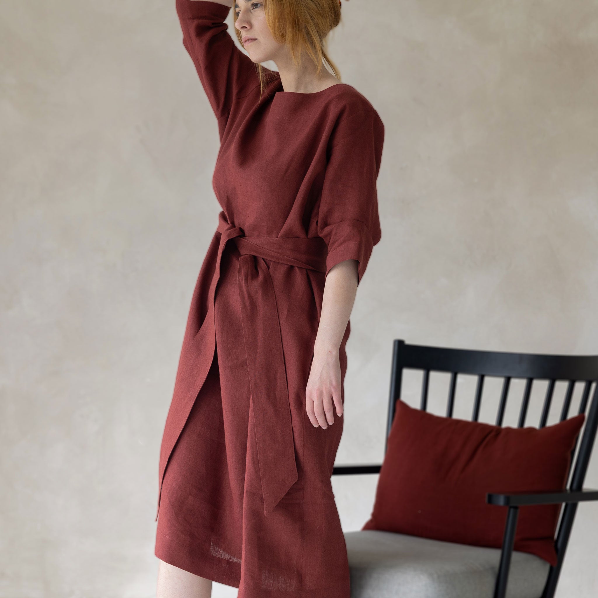 Linen boat neck midi dress