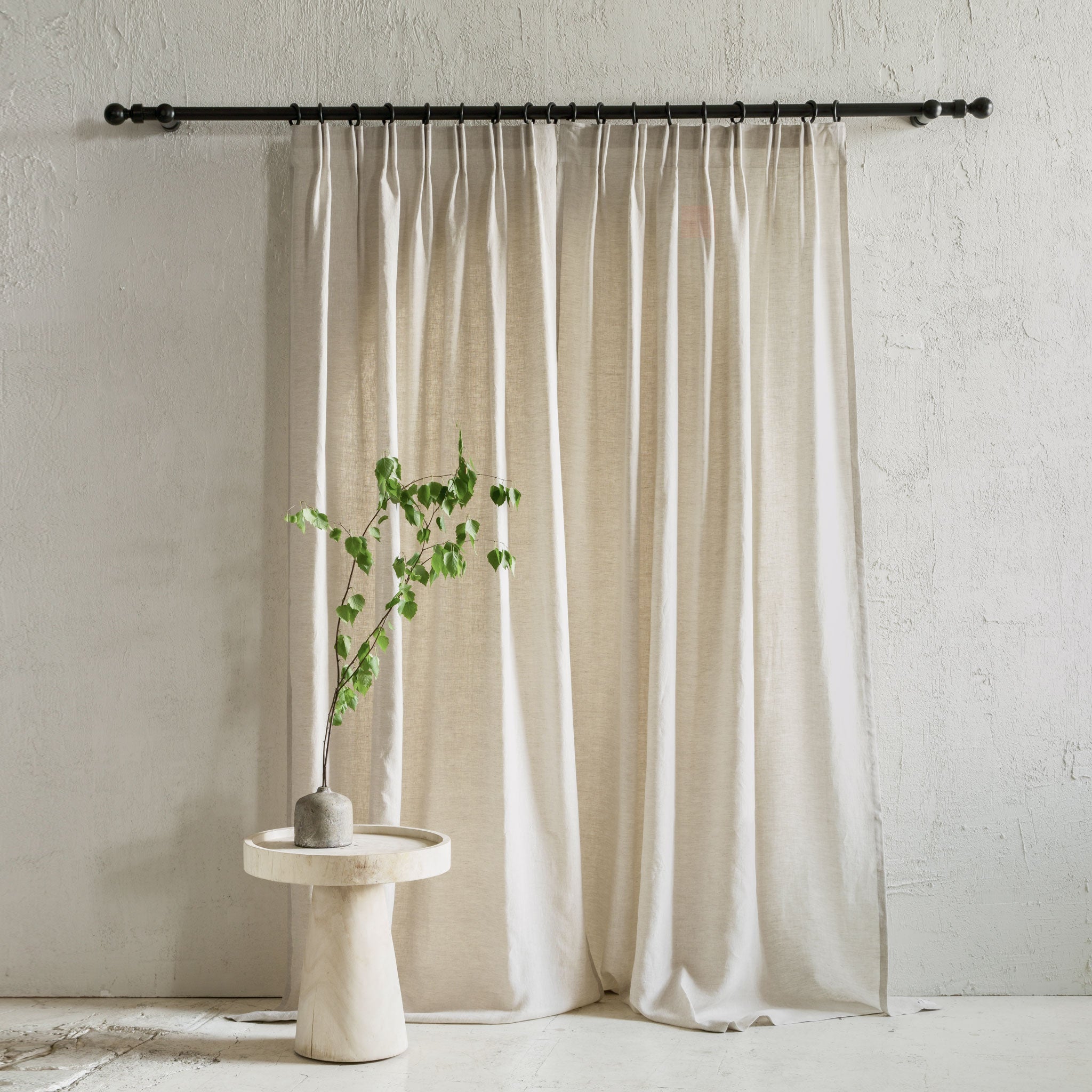 Double pleat linen curtain panel