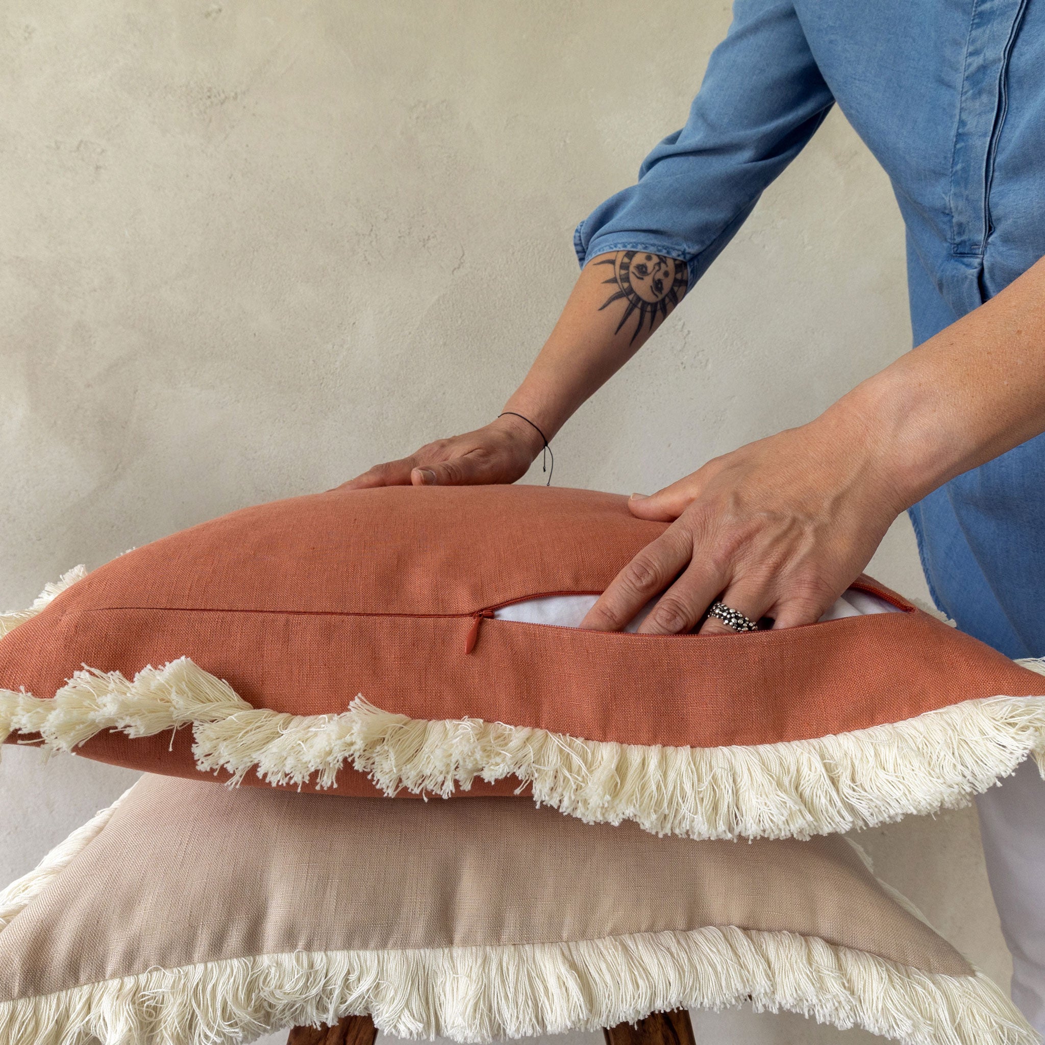 Linen Fringe Pillow Cover