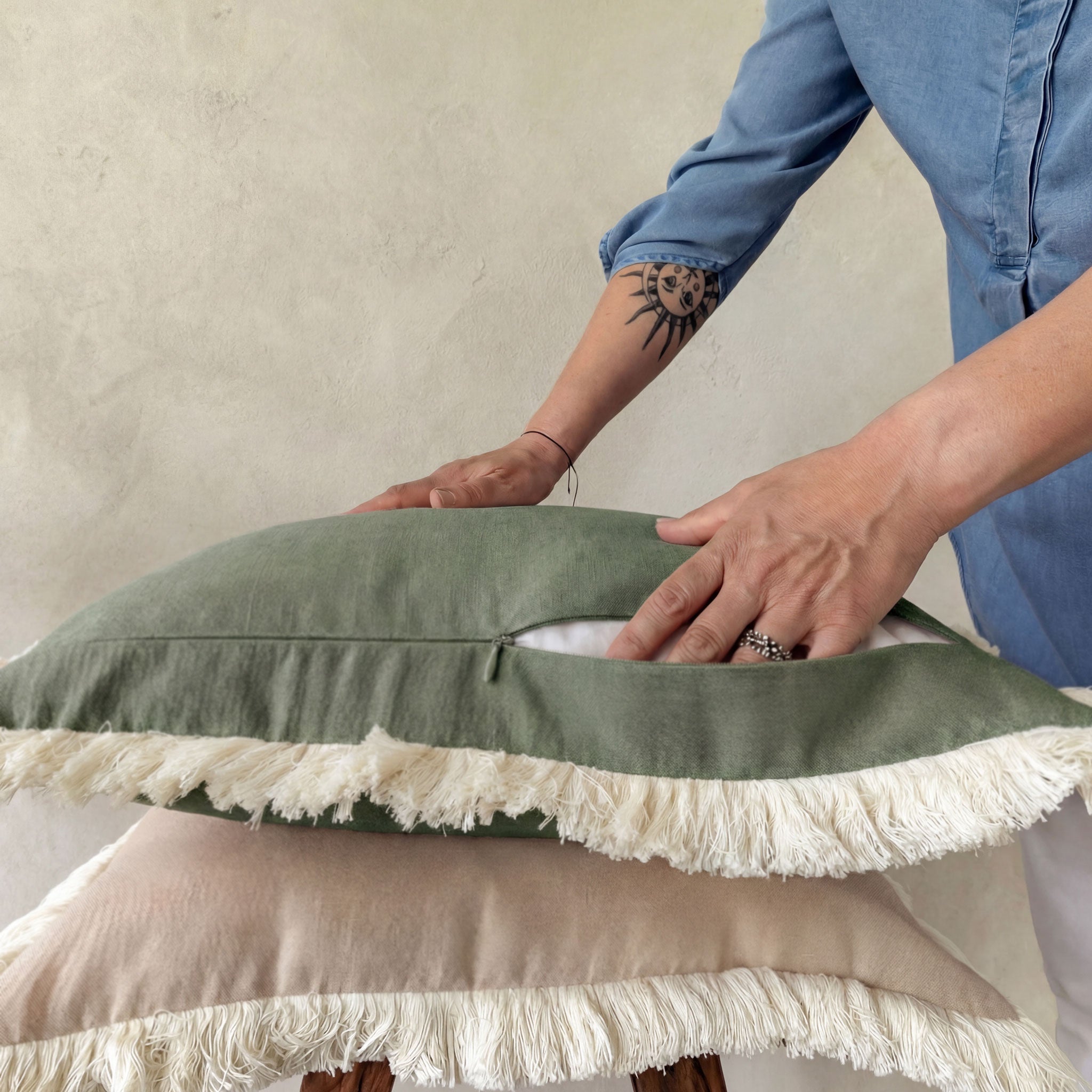 Linen Fringe Pillow Cover