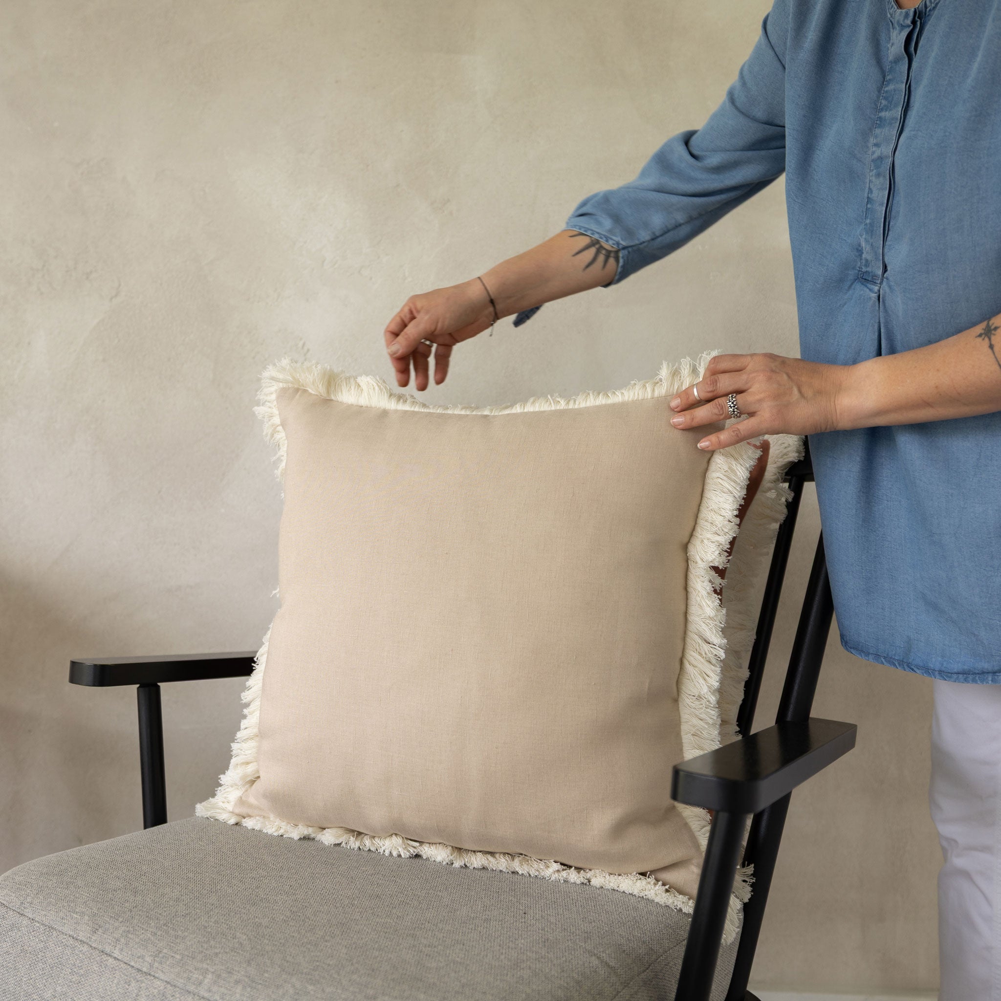 Linen Fringe Pillow Cover