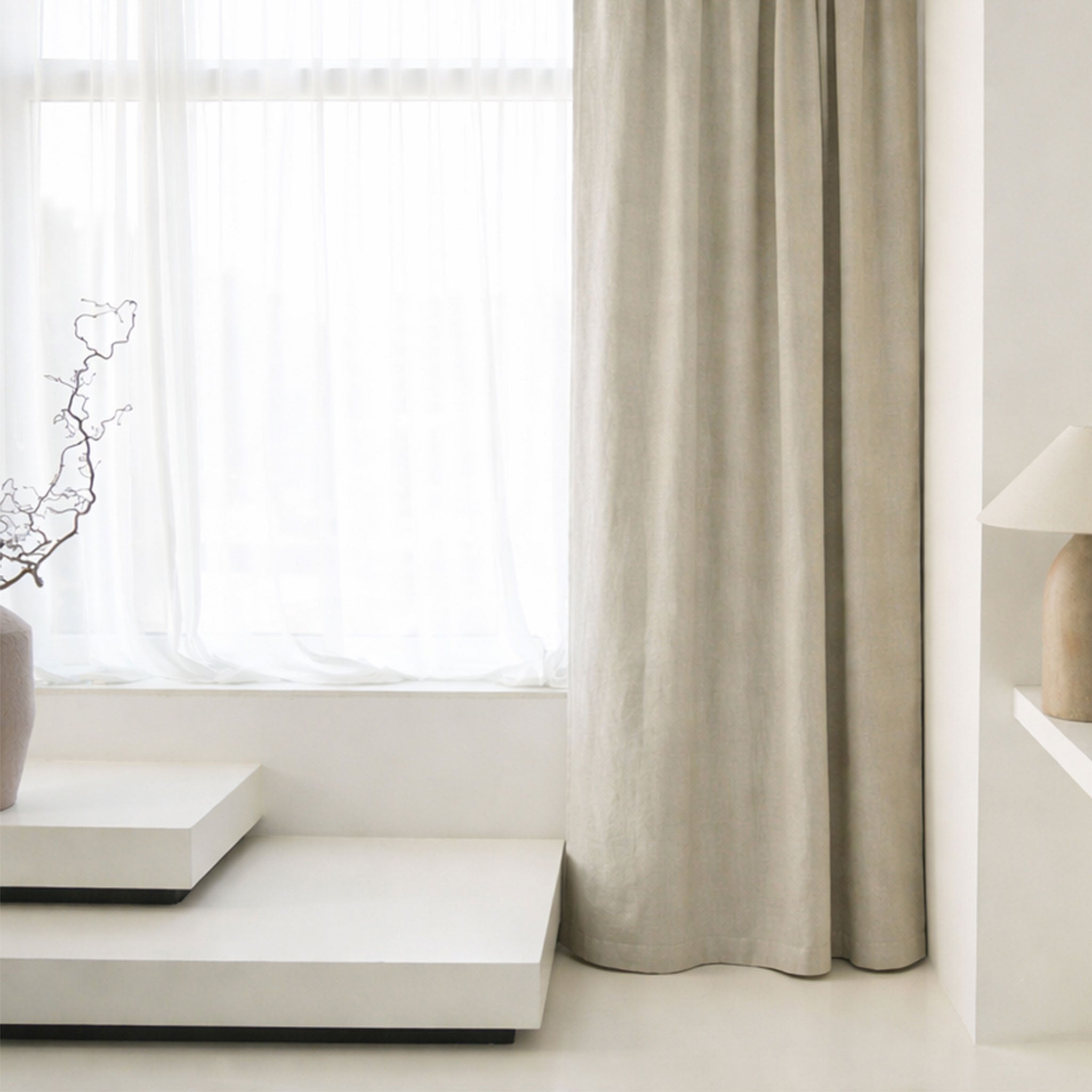 Heavy Linen Curtain with Tape - Natural