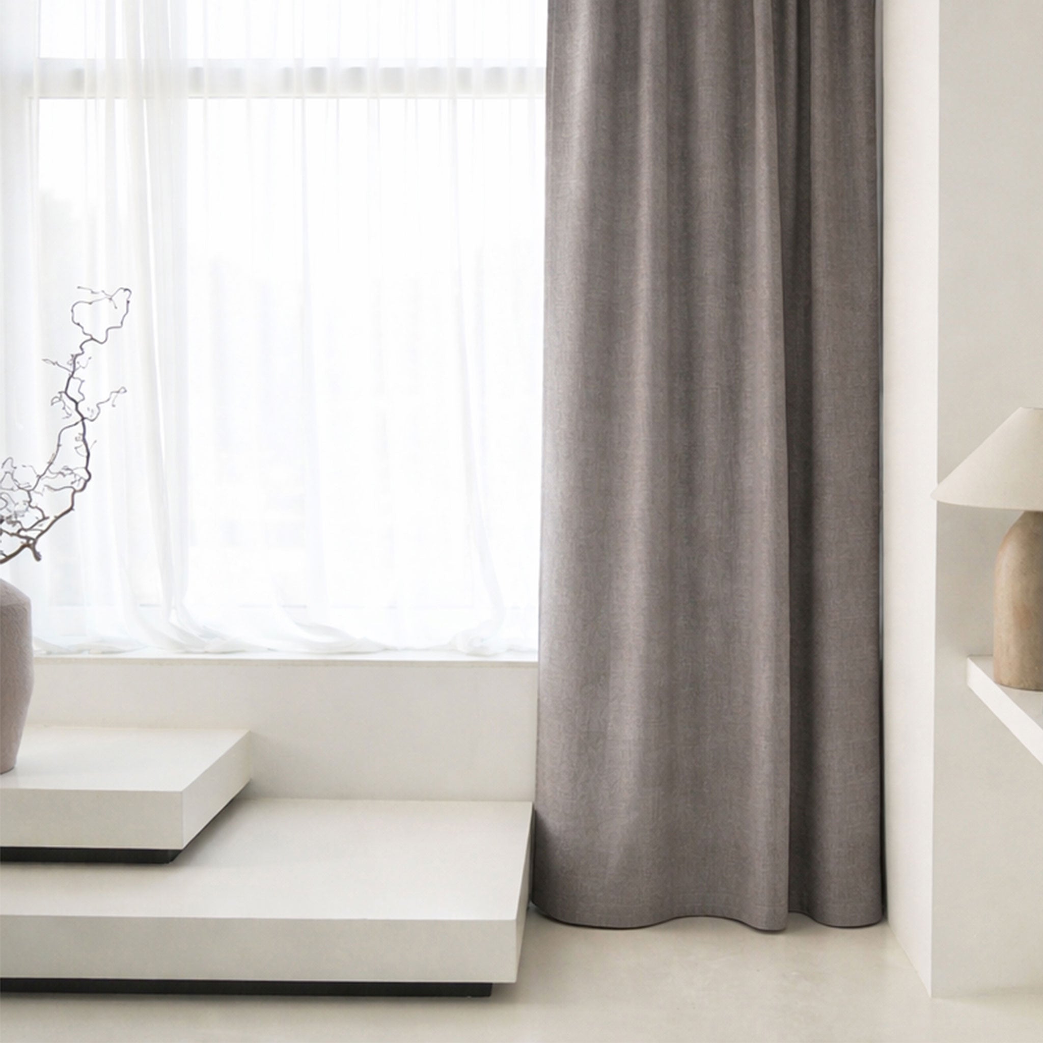 Heavy Linen Curtain with Tape - Grey