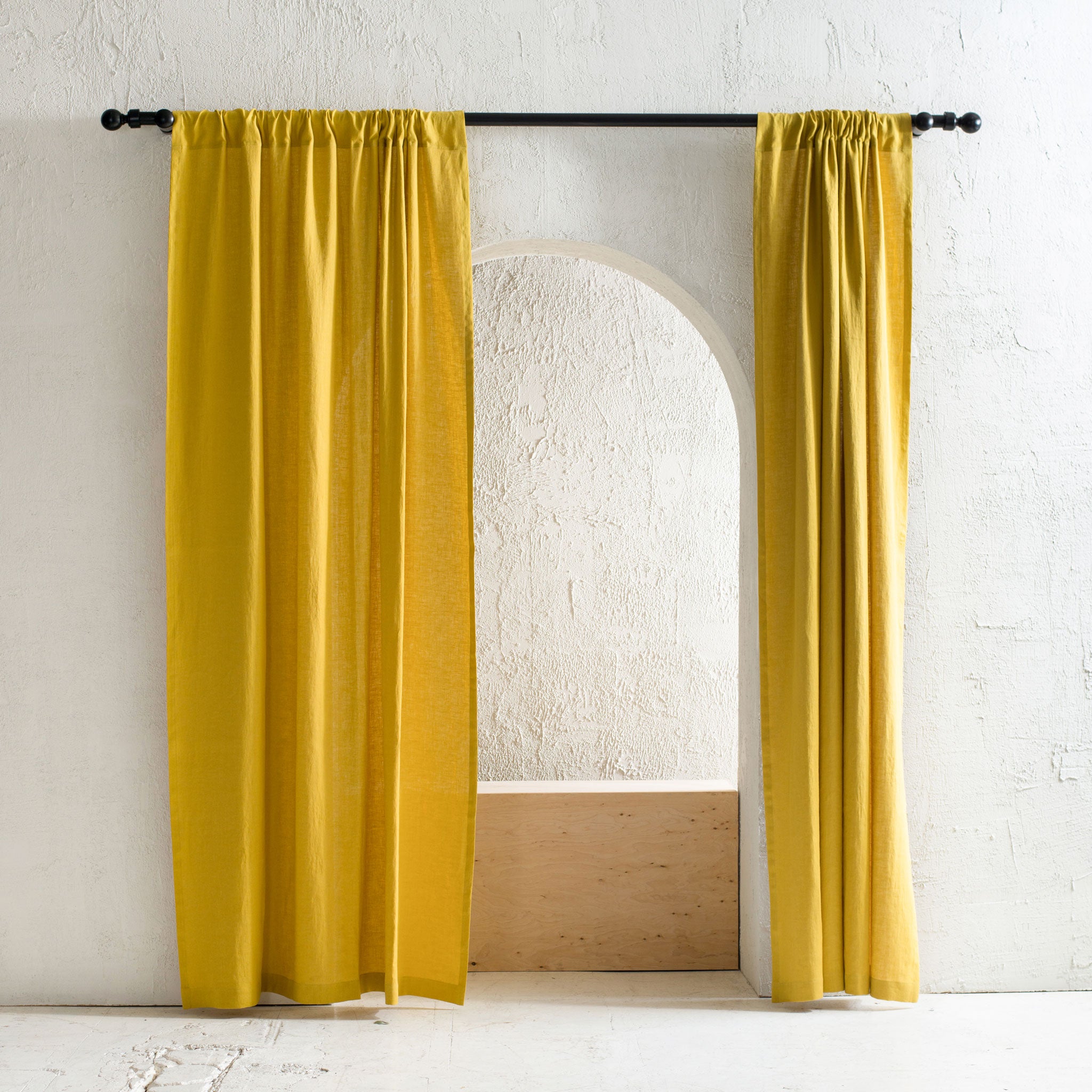 Linen curtain panel with rod pocket