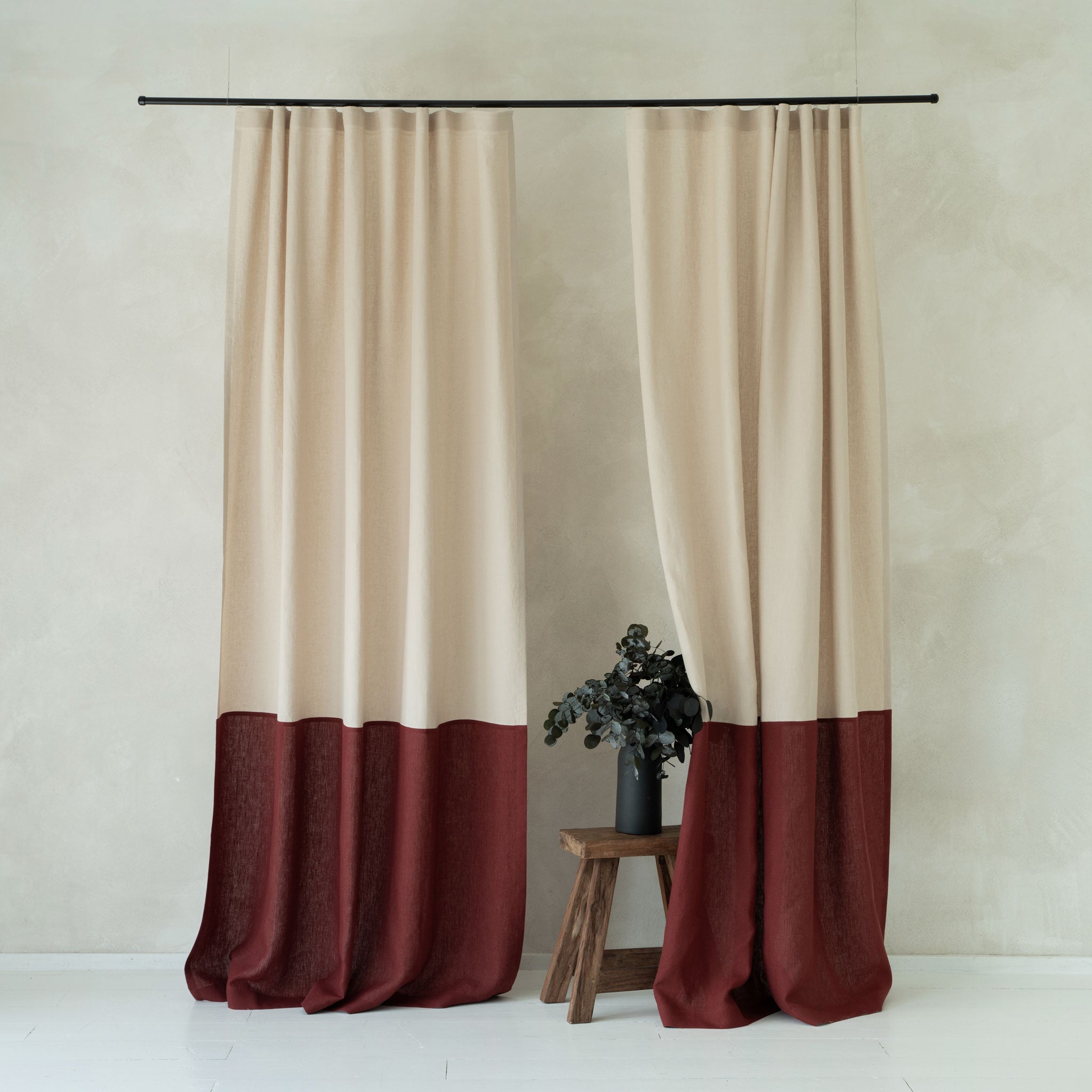 Color block linen curtain with tape