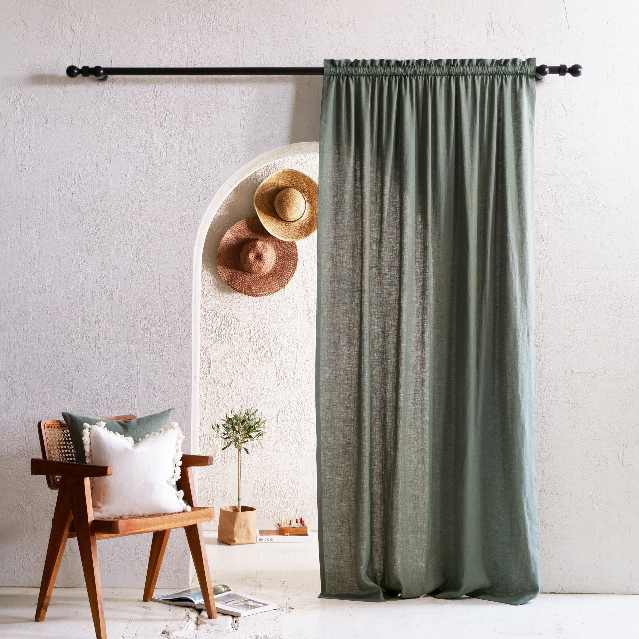 Rod pocket linen curtain with header