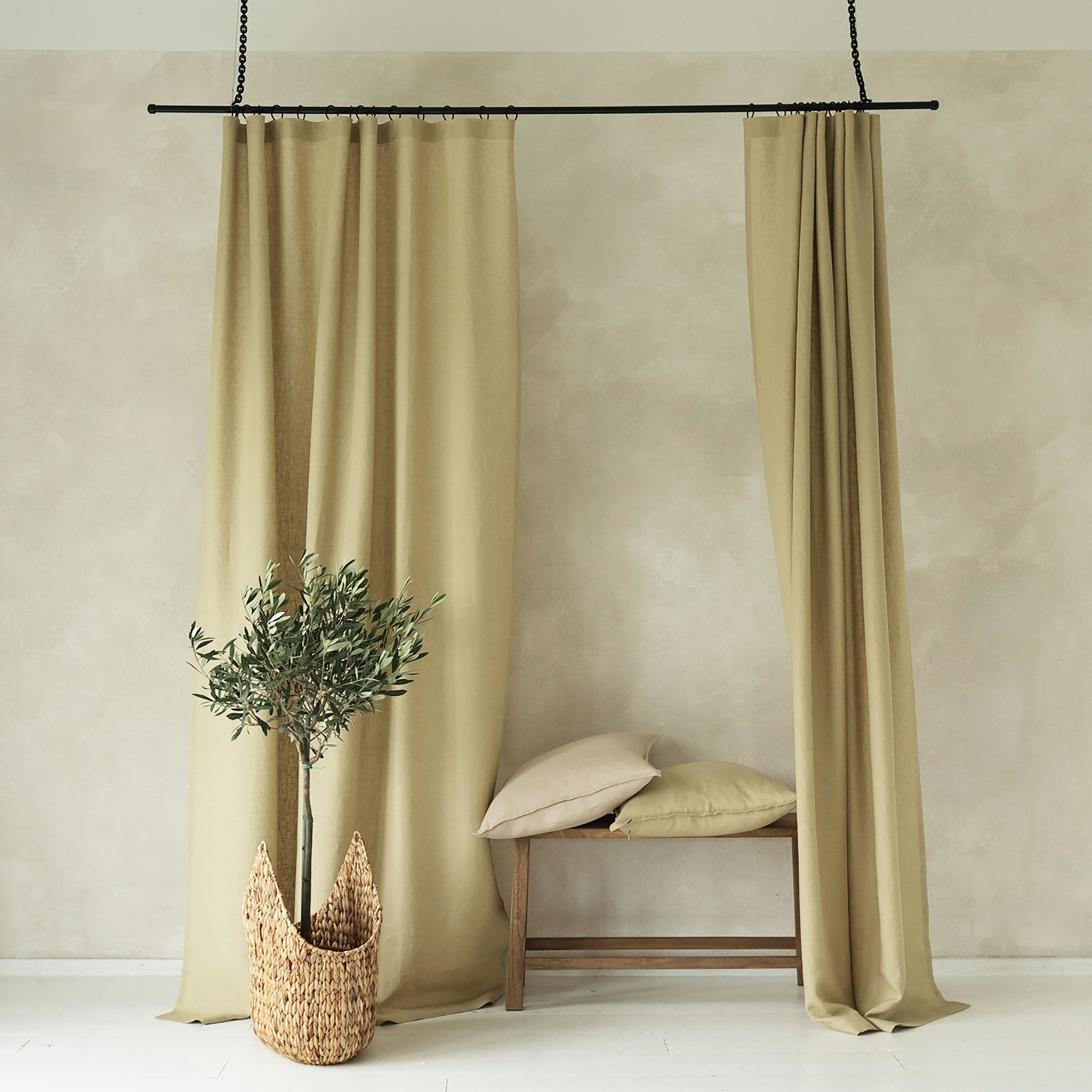 Natural linen curtain panel with tape