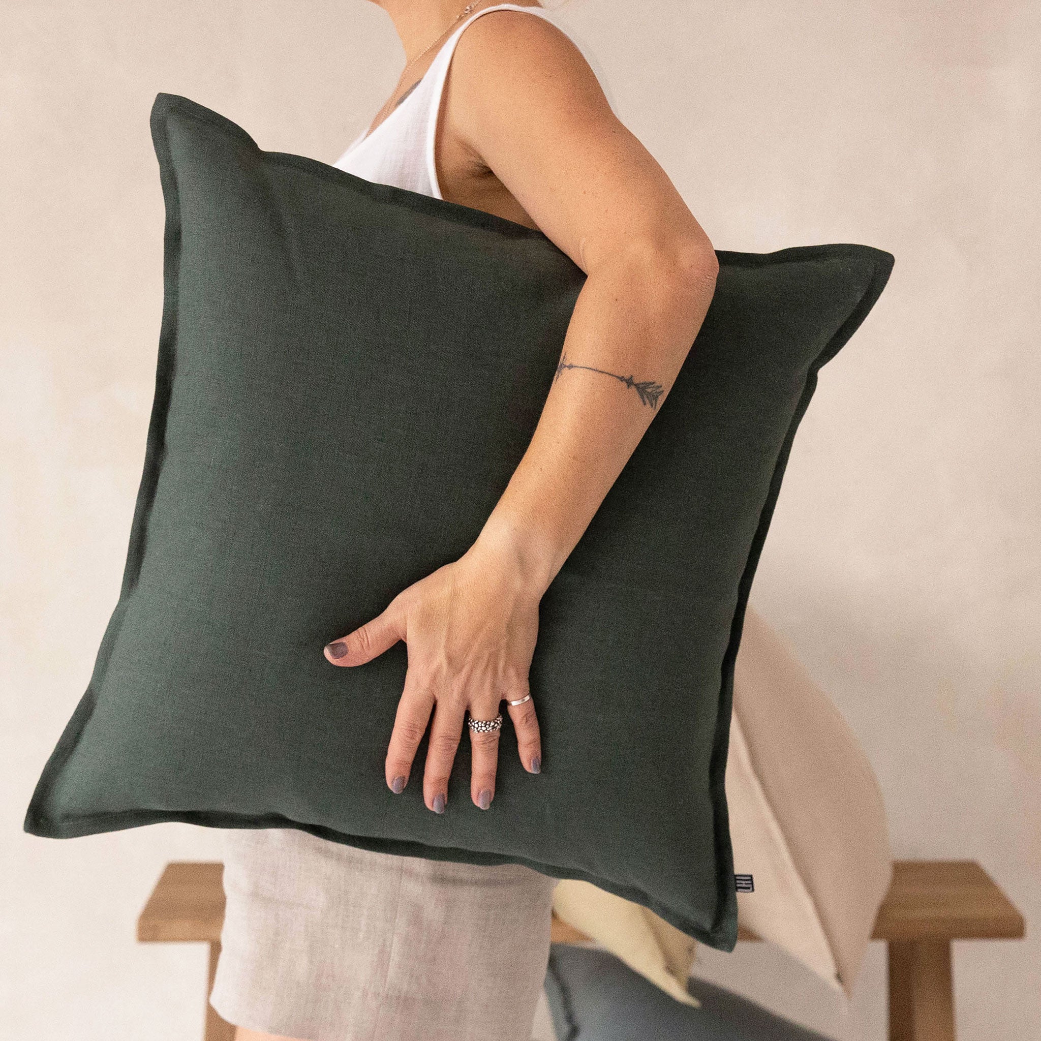 Linen pillow cover Forest green