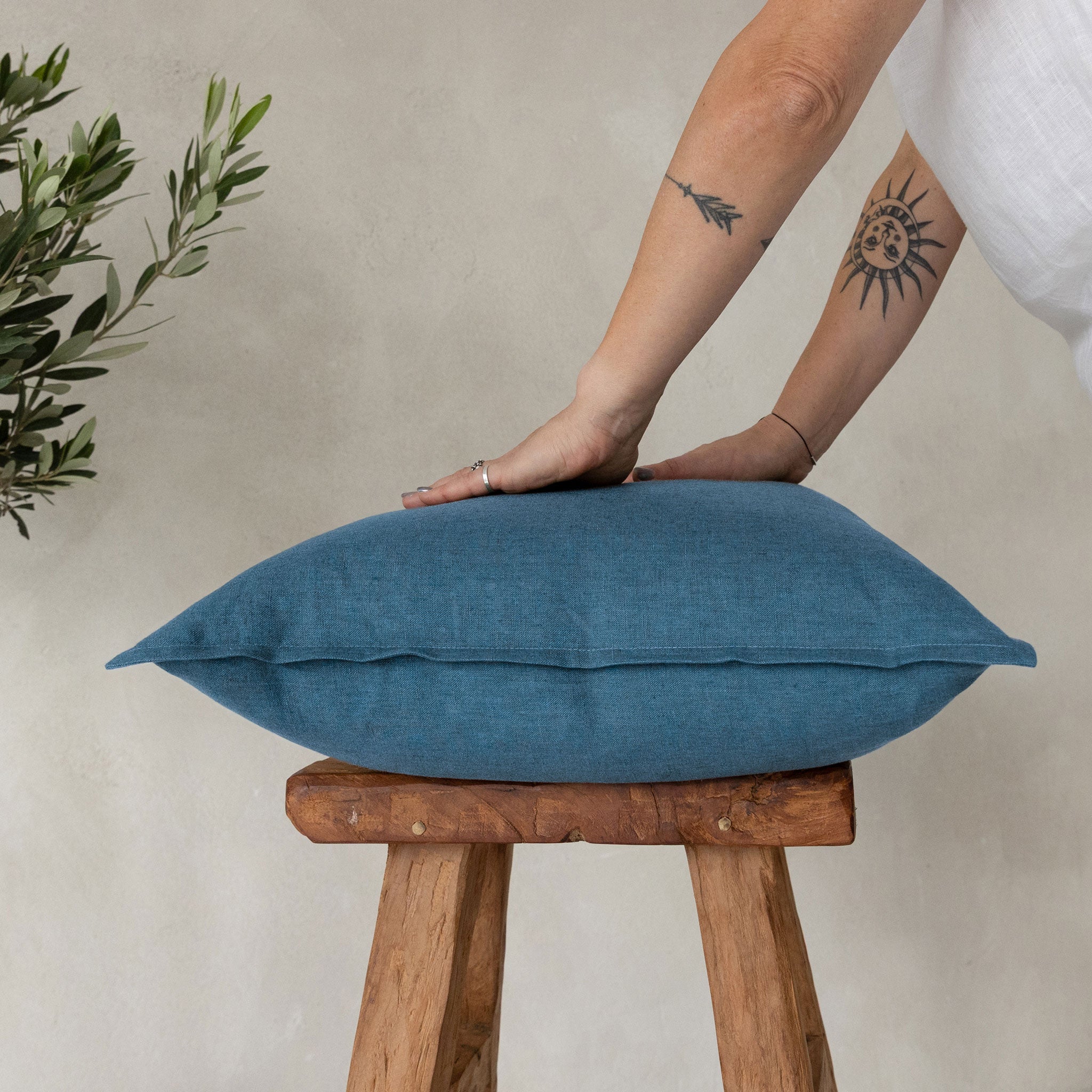 Linen pillow cover Marine blue