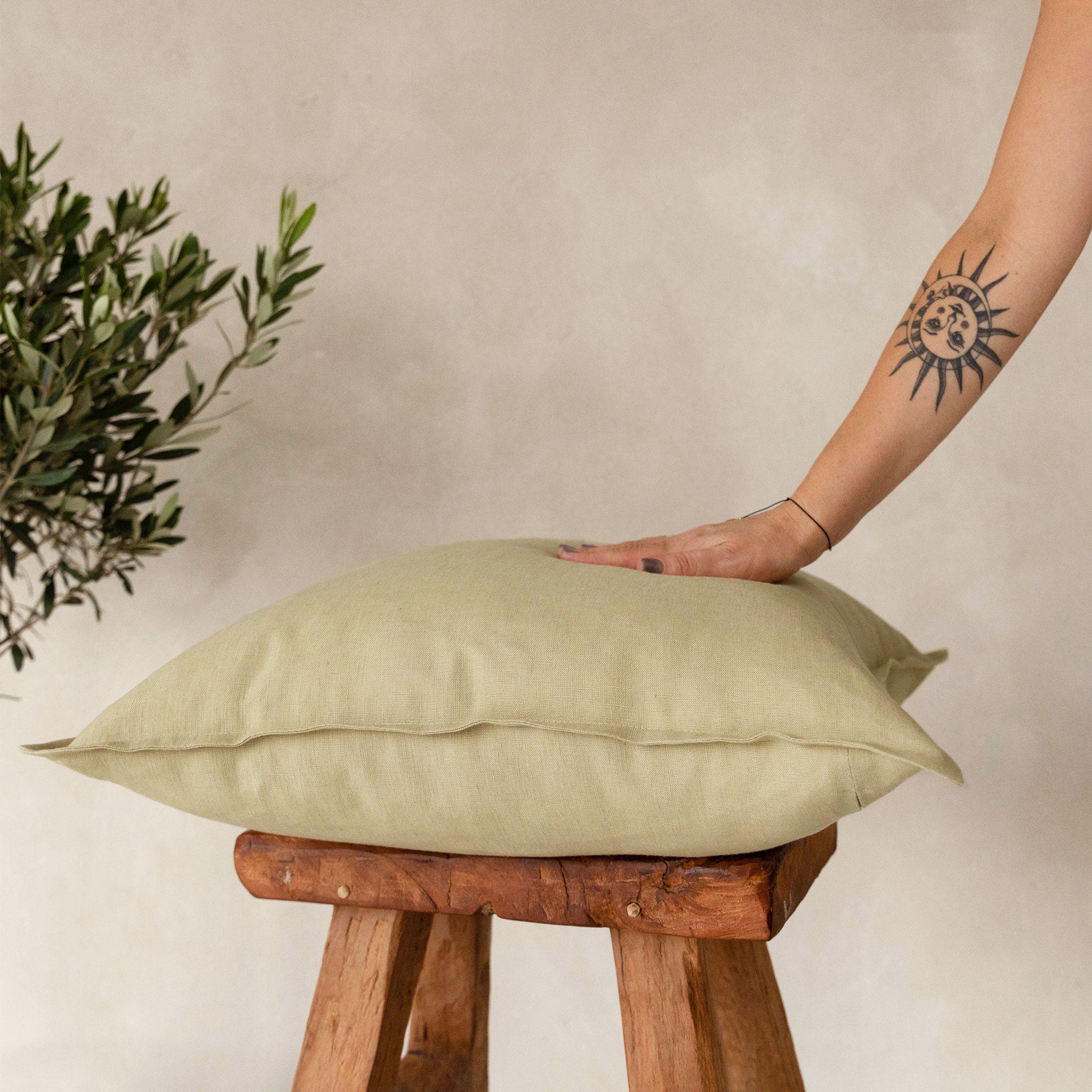 Linen pillow cover Pale olive