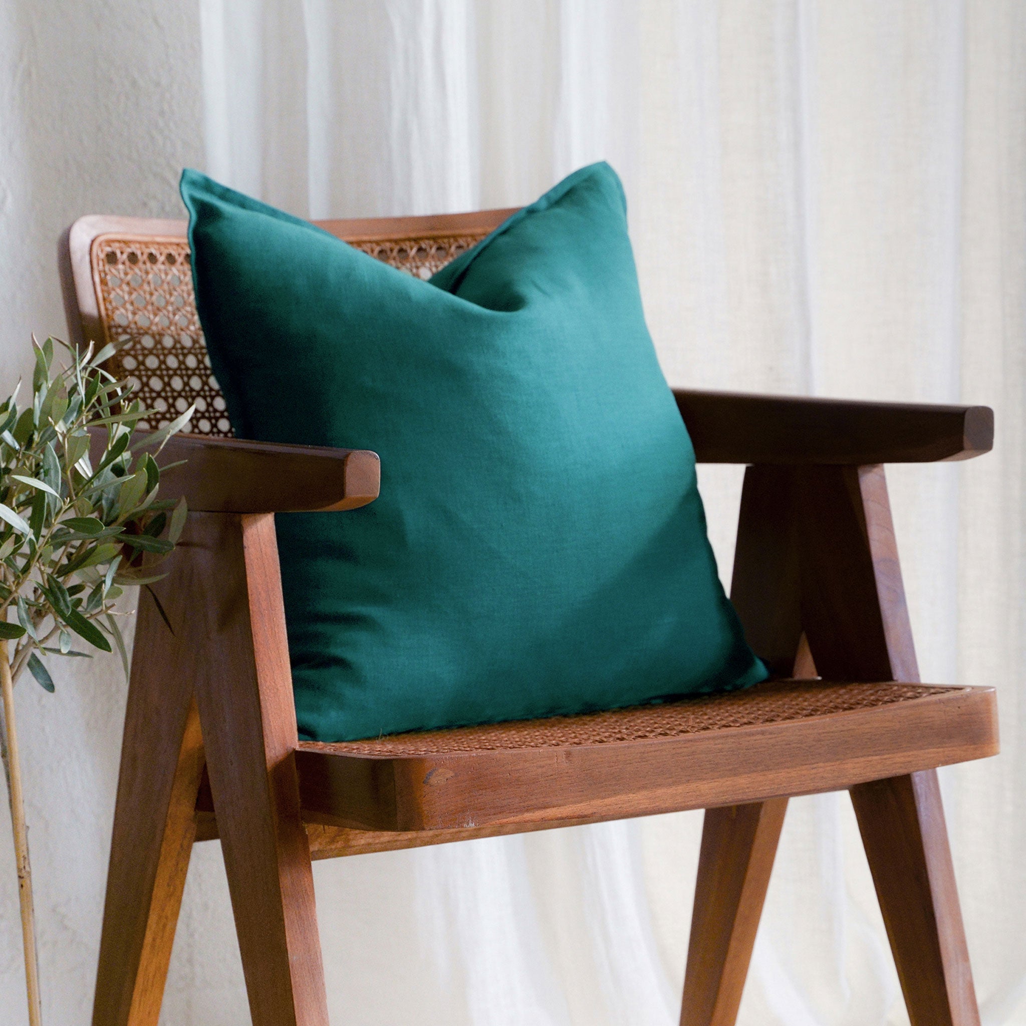 Linen pillow cover Peacock green