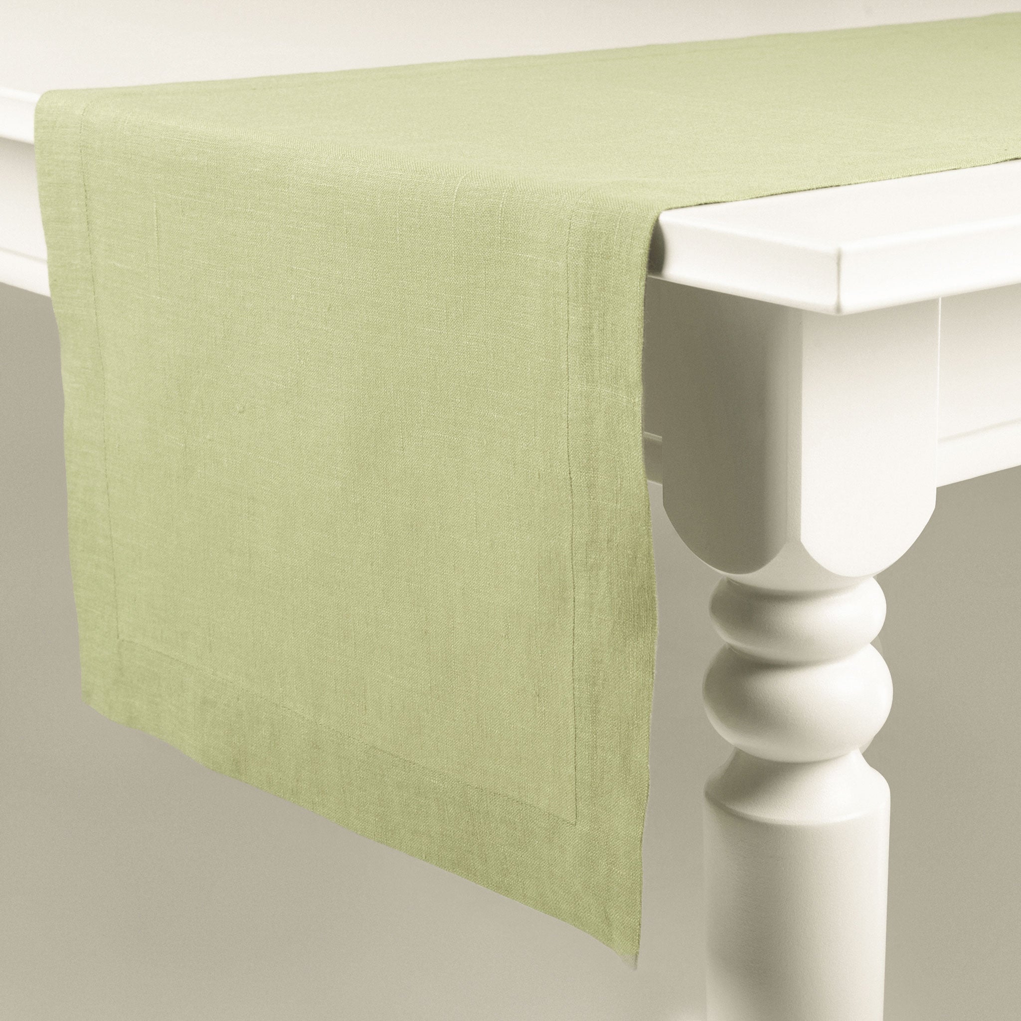Linen table runner Pale olive