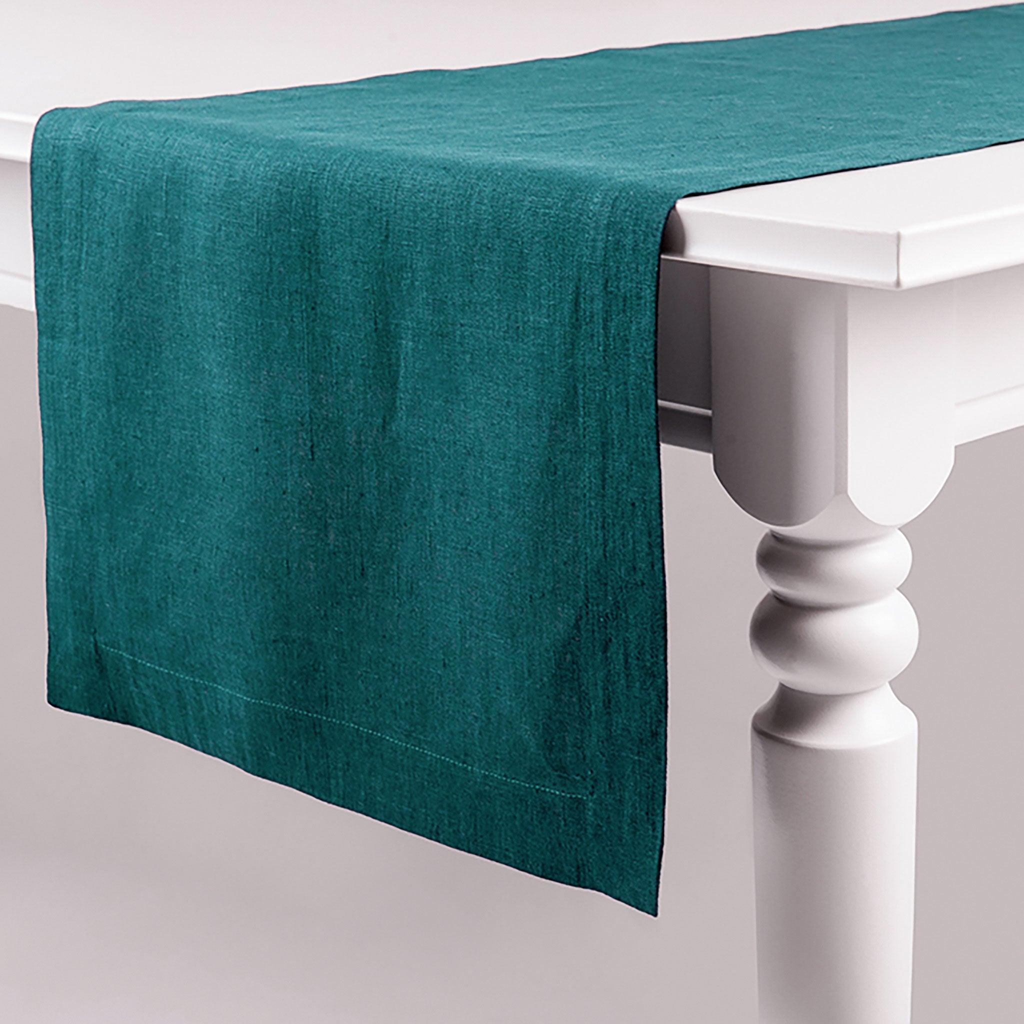 Linen table runner Peacock green