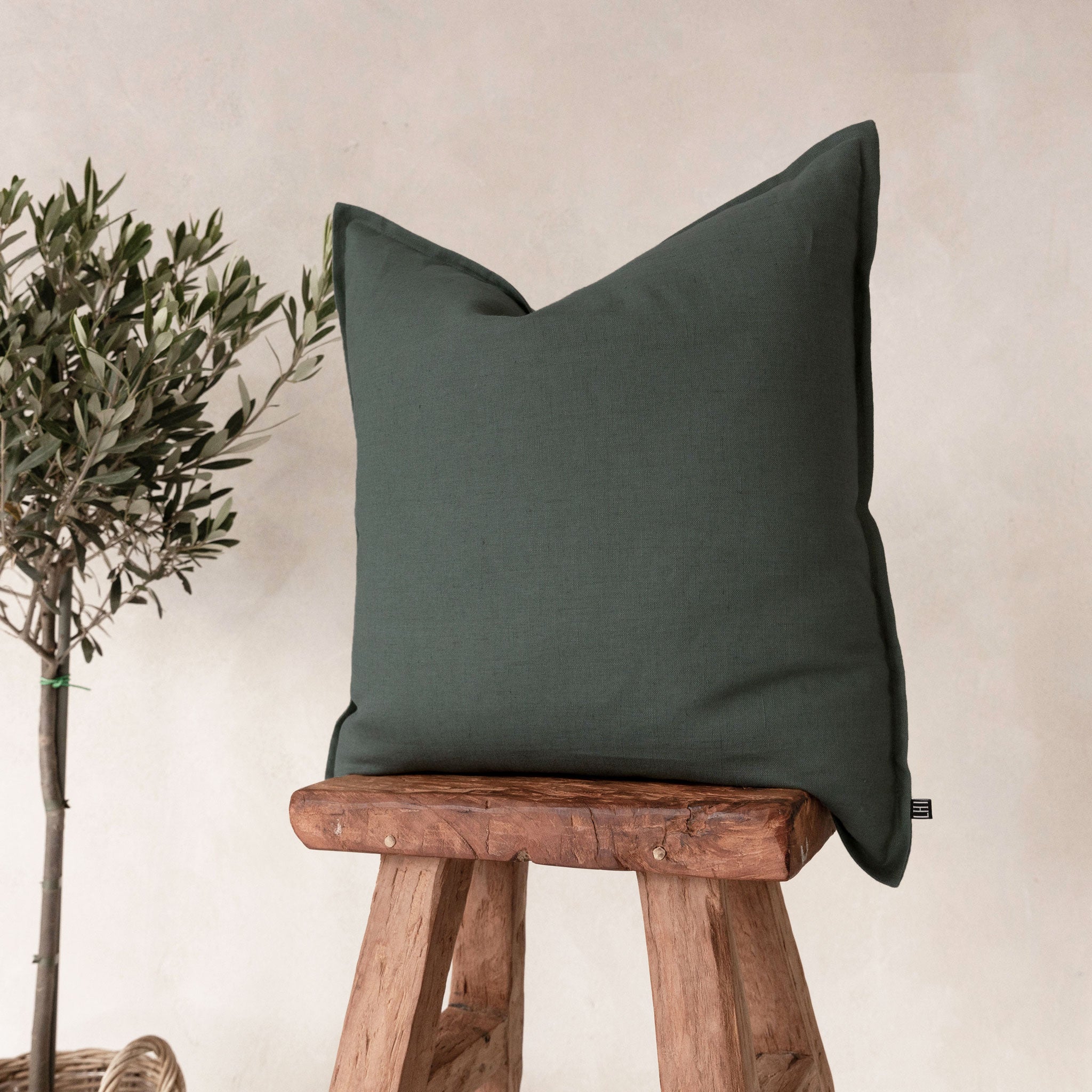 Linen pillow cover Forest green
