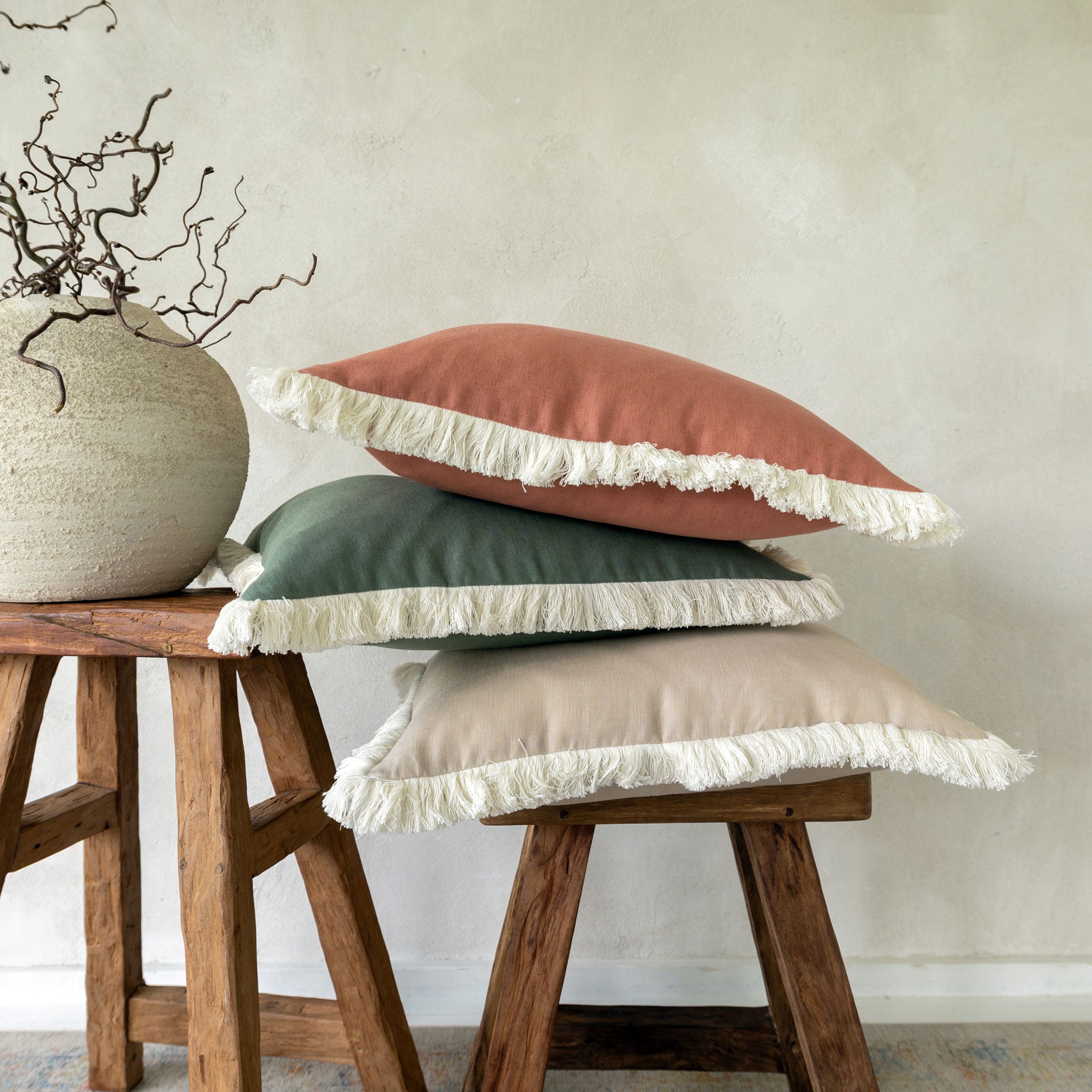 Linen Fringe Pillow Cover