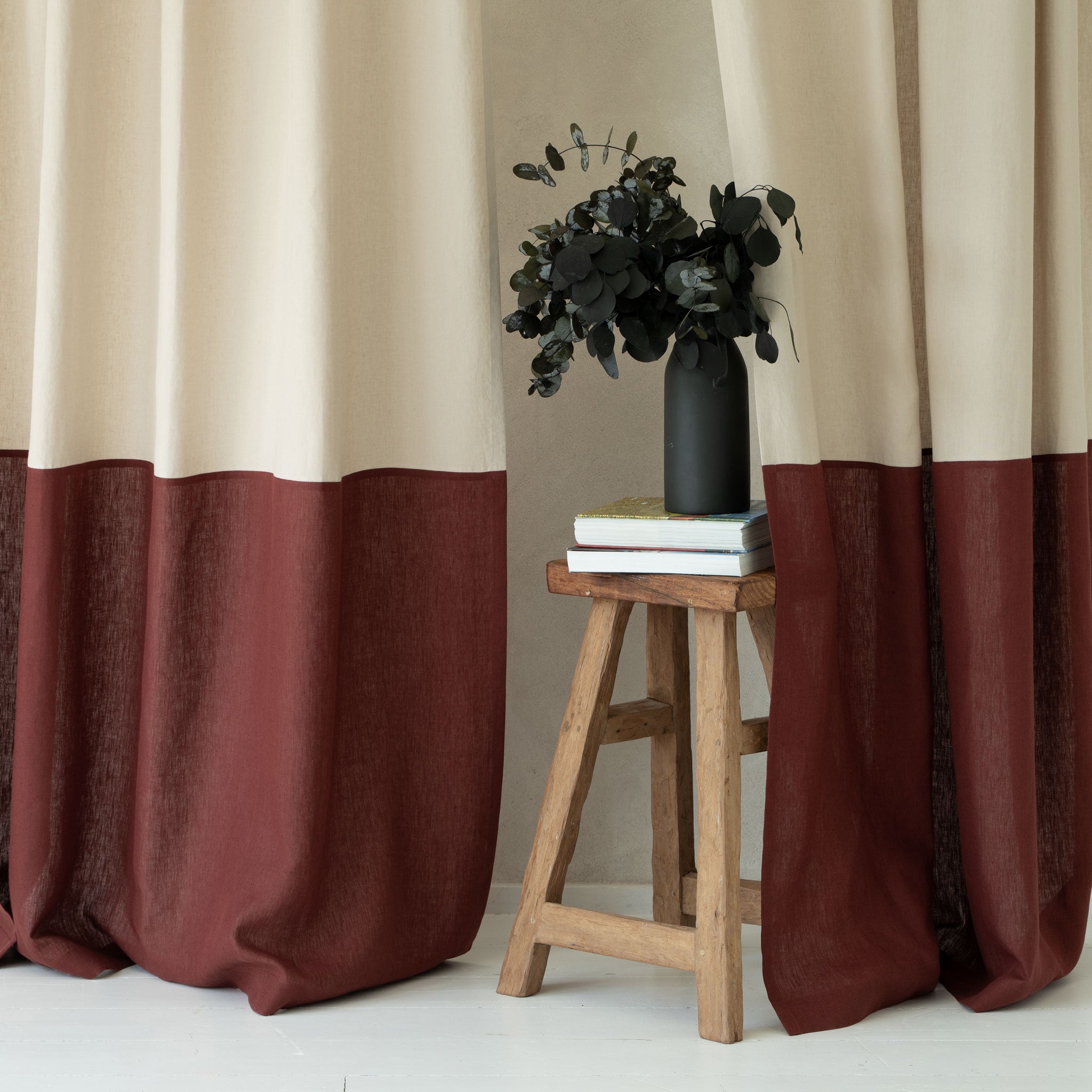 Color block linen curtain with tape