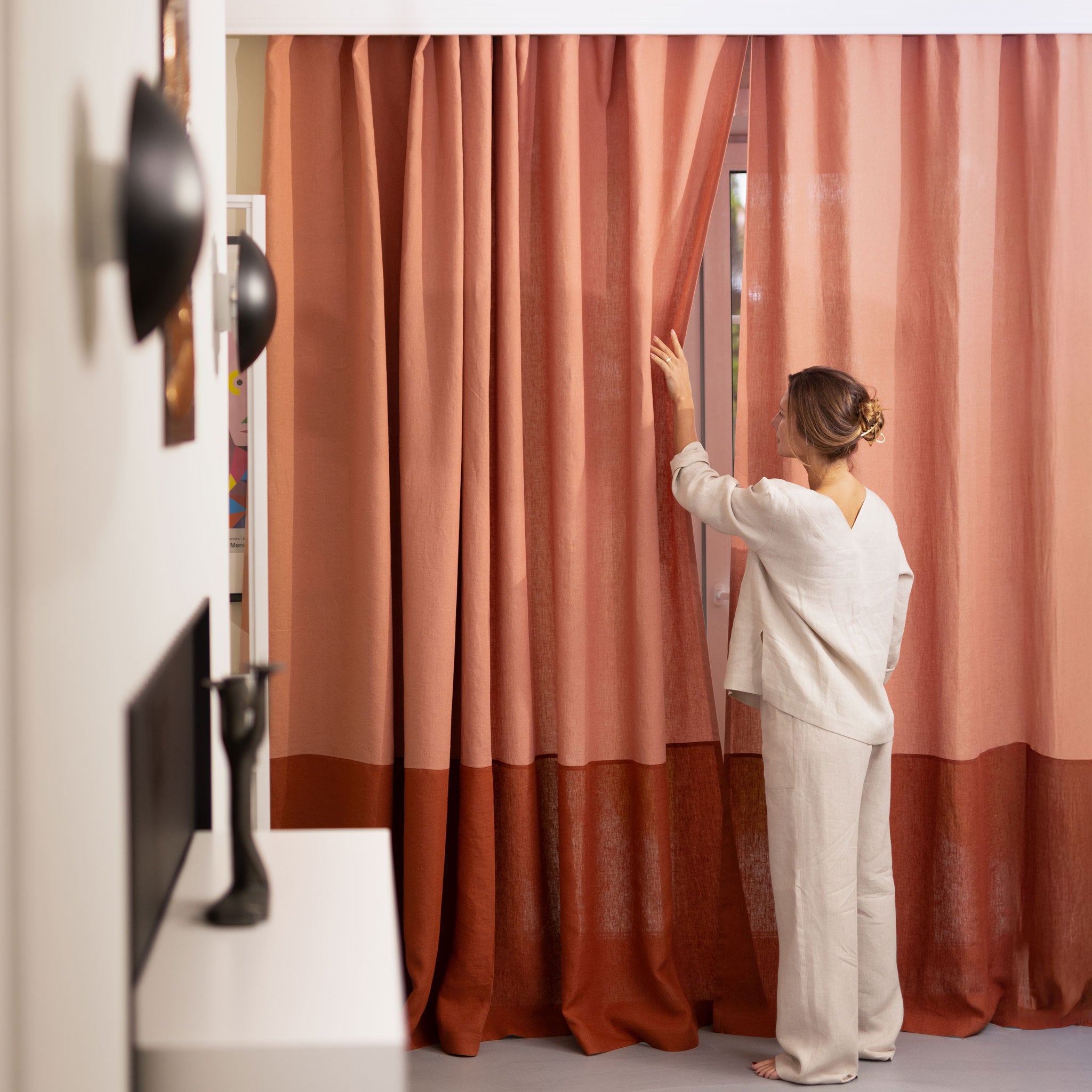 Color block curtain - Marsala & Burnt orange