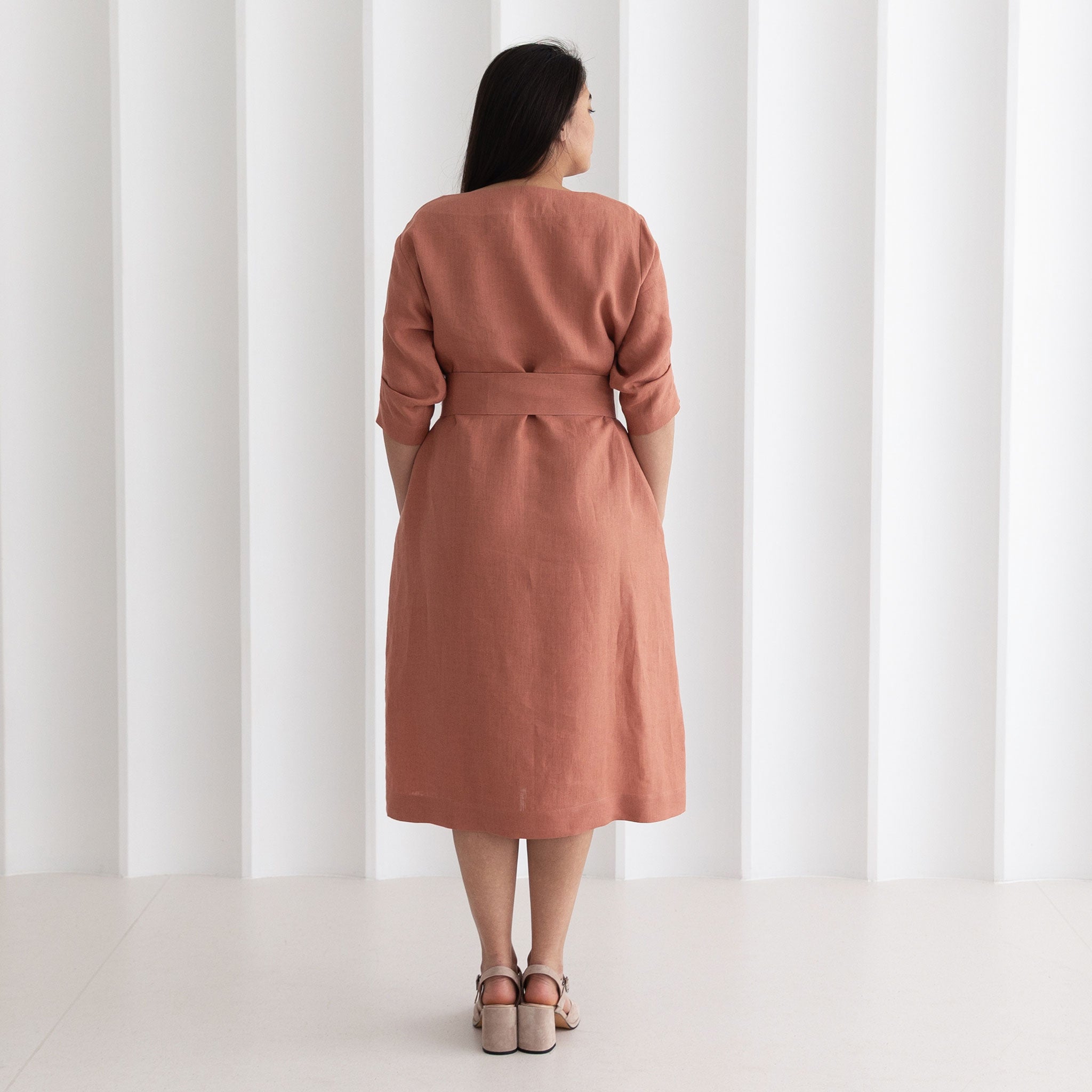 Linen boat neck midi dress