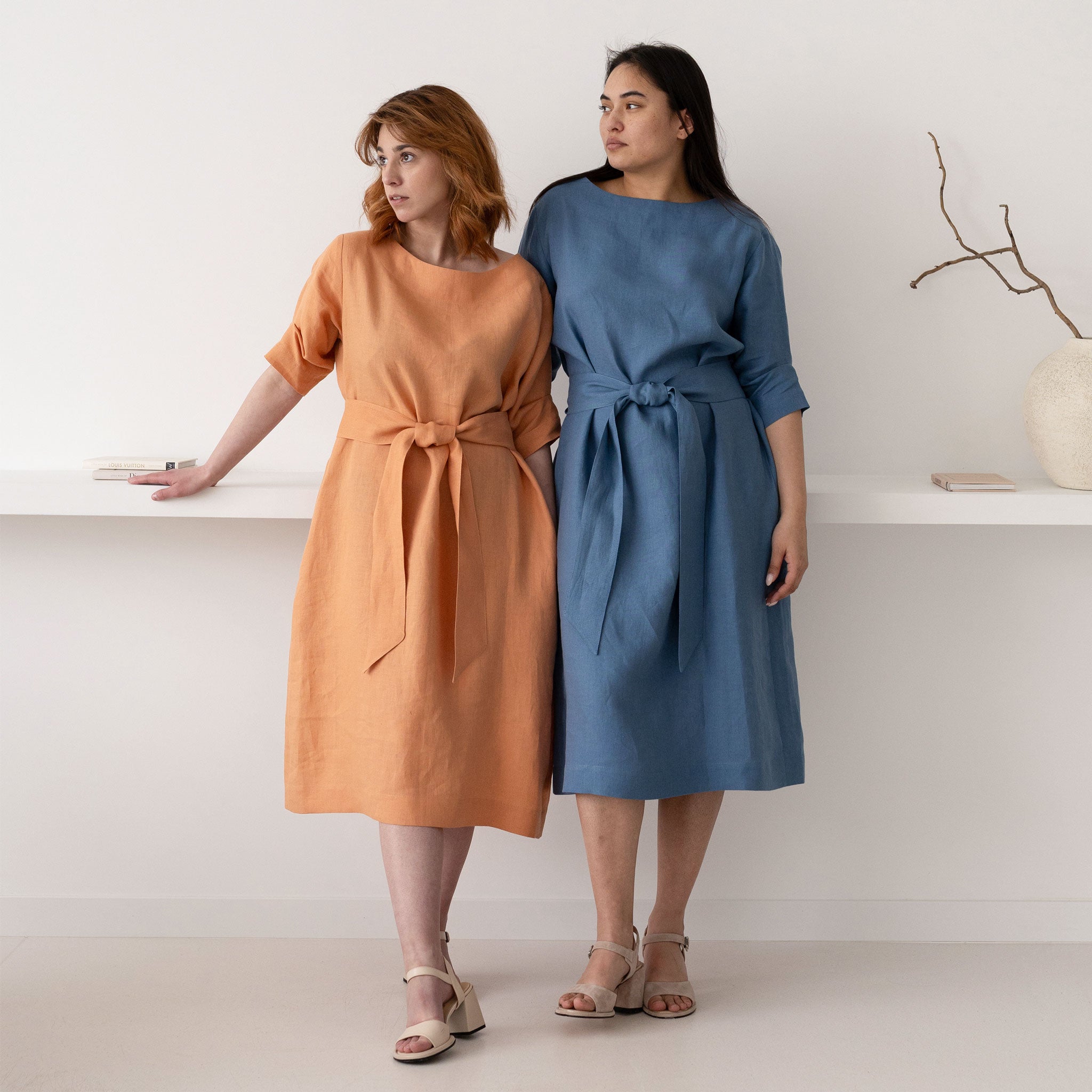 Linen boat neck midi dress