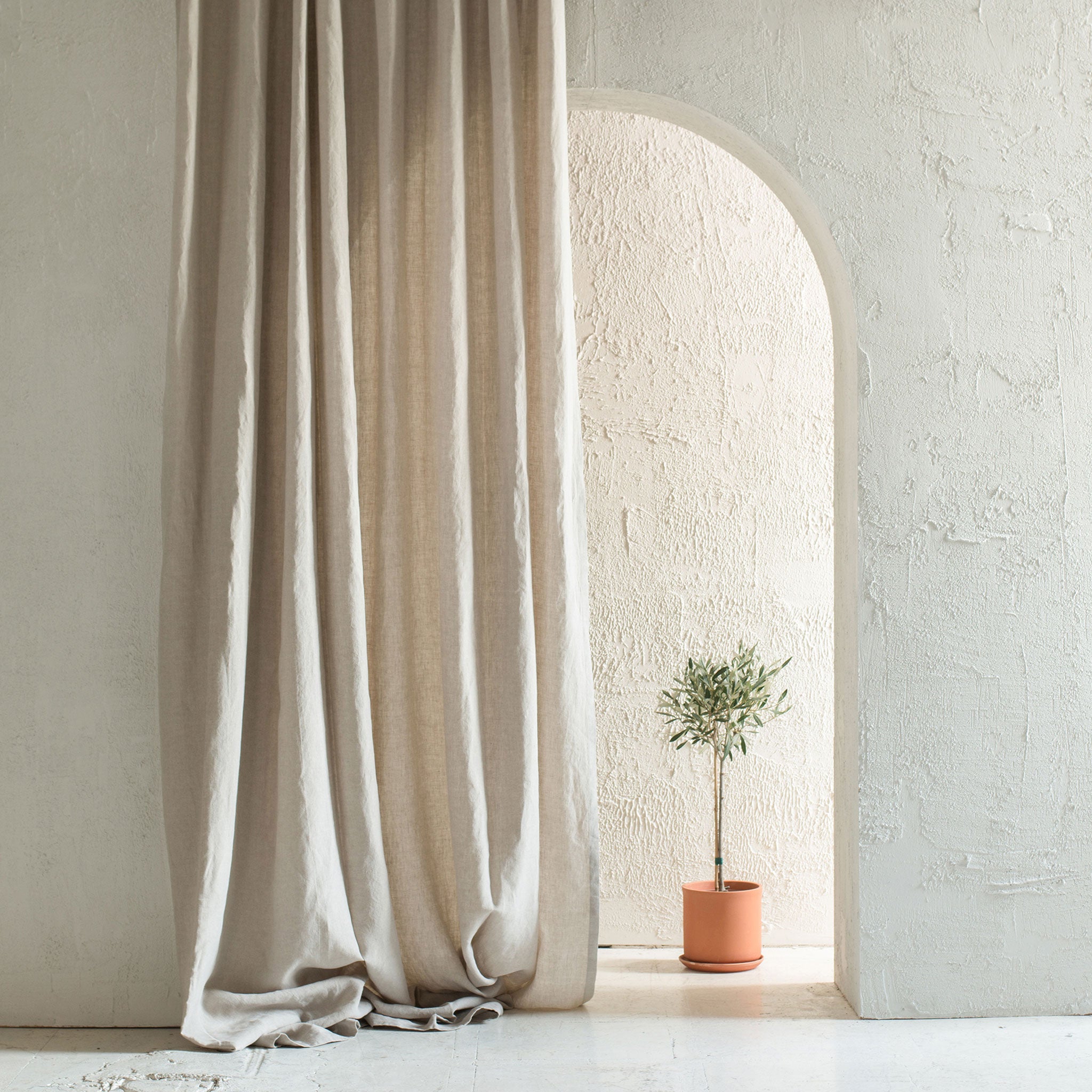 Linen curtain panel with rod pocket