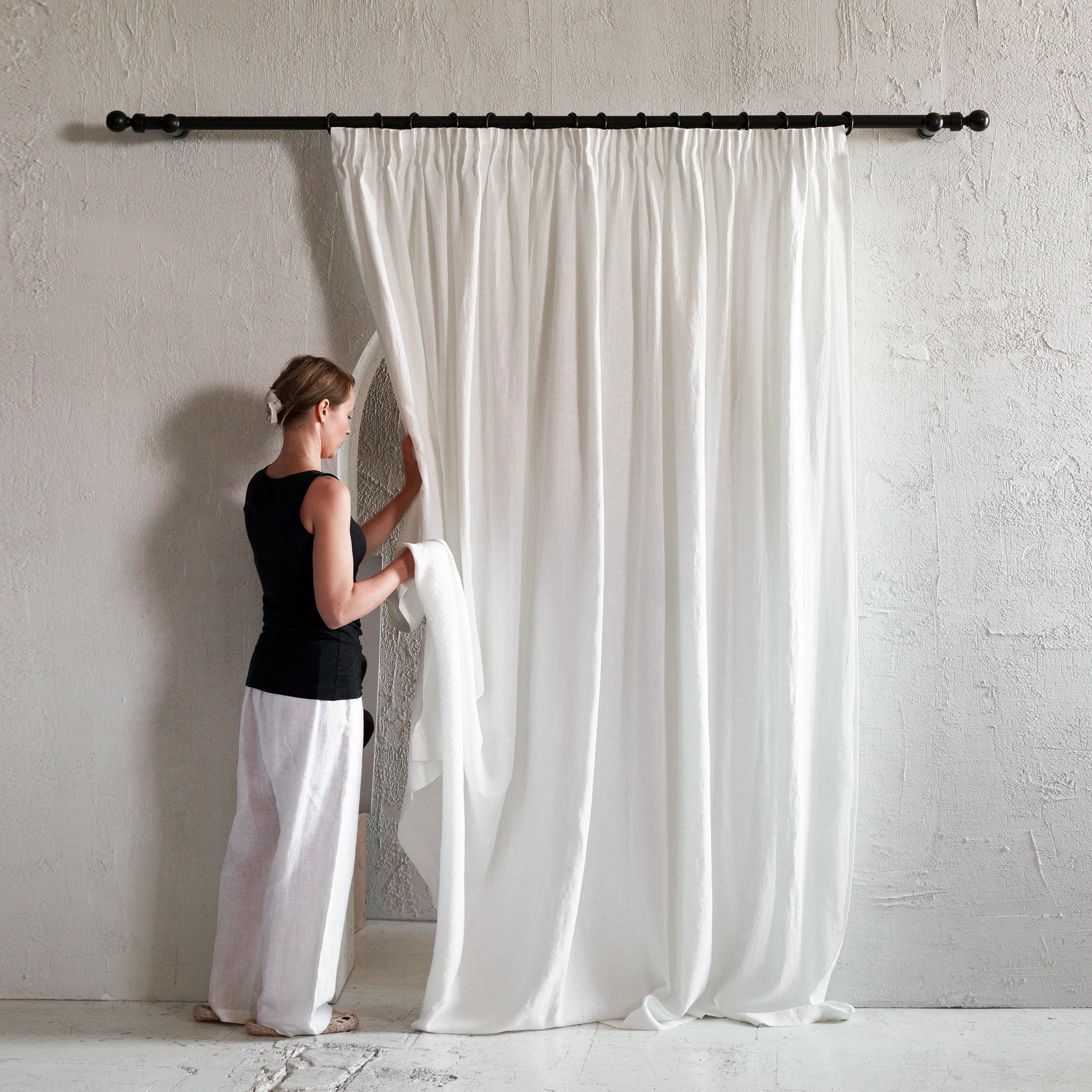 Pencil pleat linen curtain panel