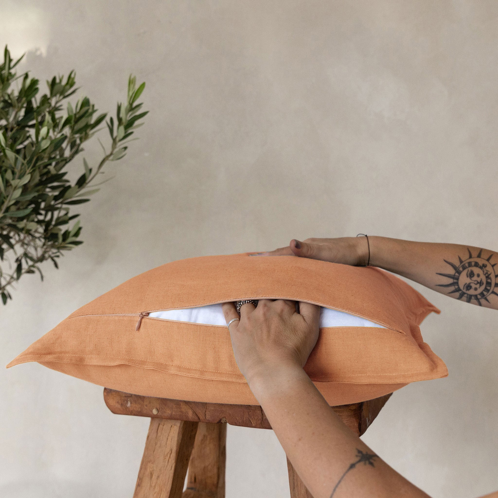 Linen pillow cover Peach clay