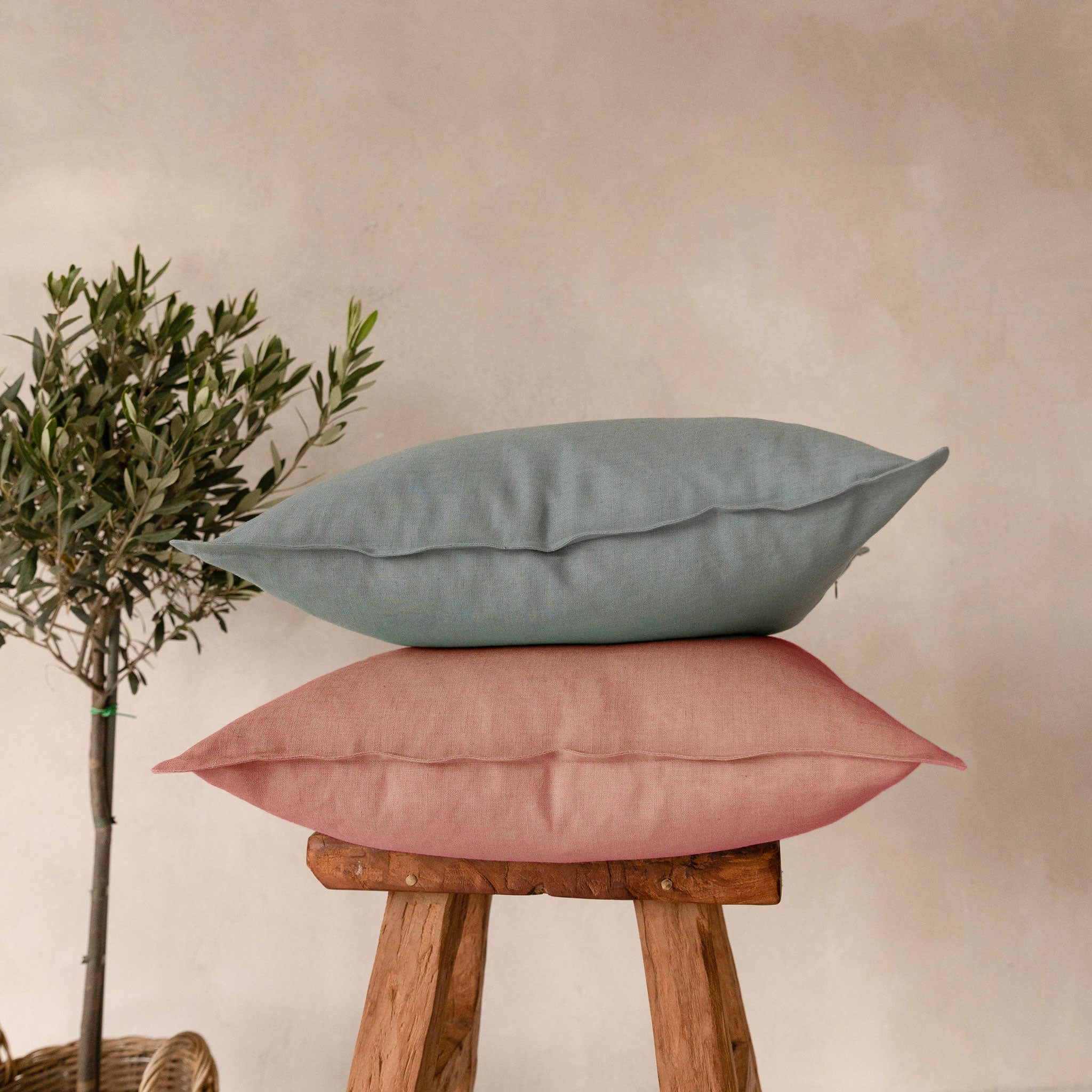 Linen pillow cover Marsala rose