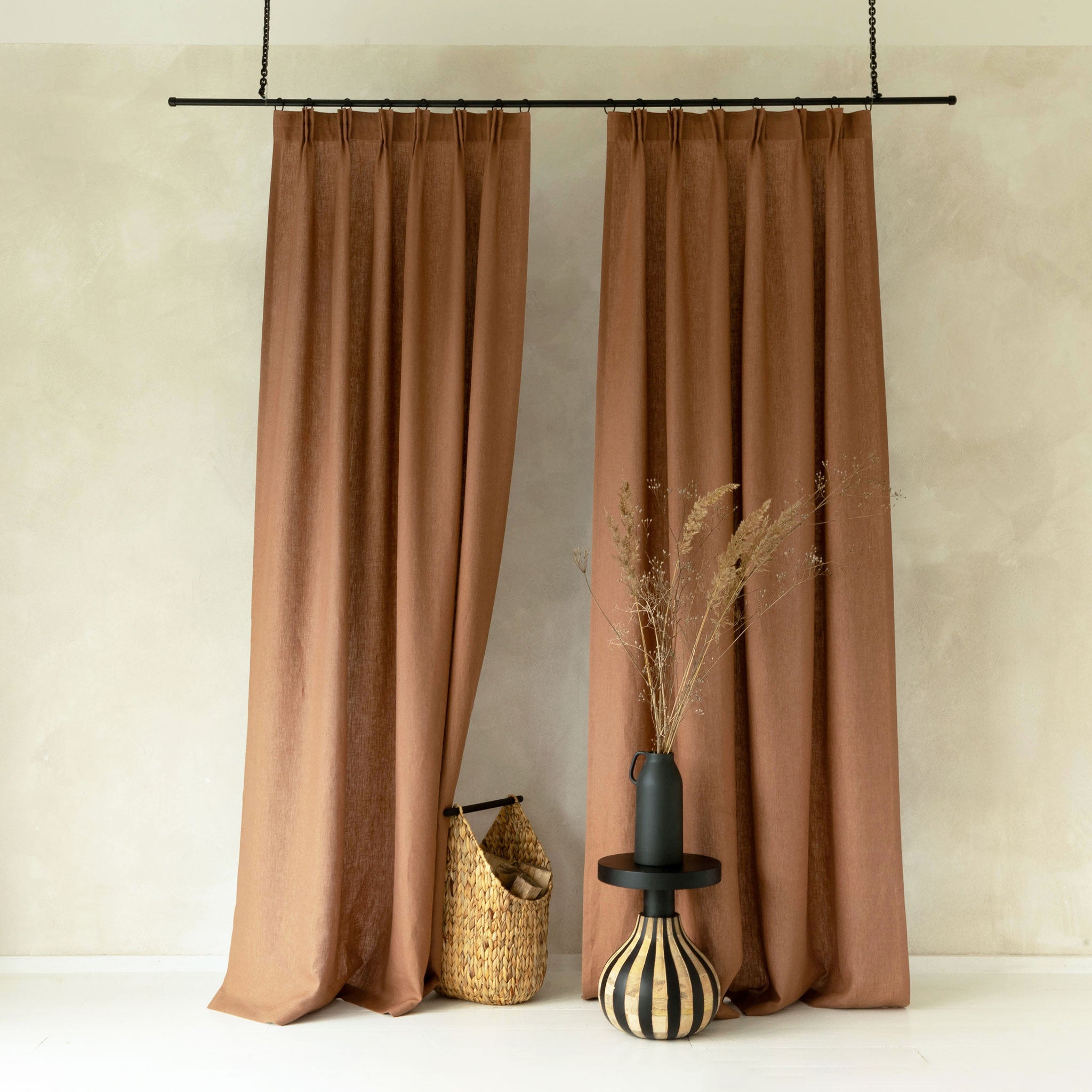Pinch pleat linen curtain panel