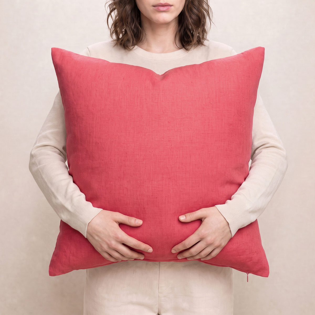 Pink lemonade linen pillow cover