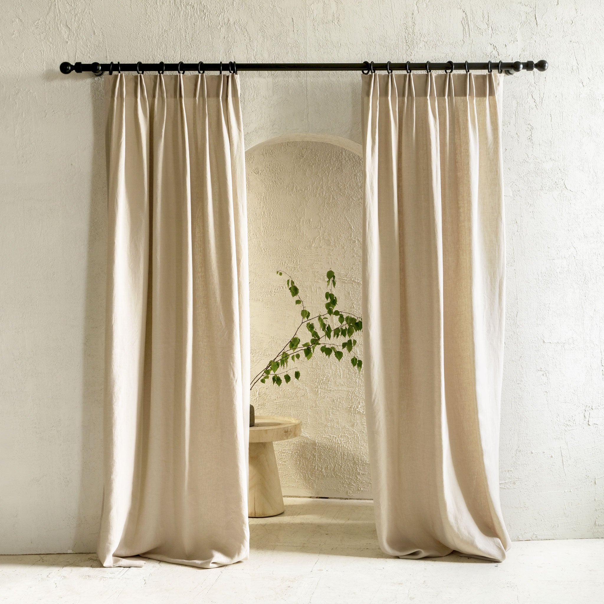 Top tack pleat linen curtain panel