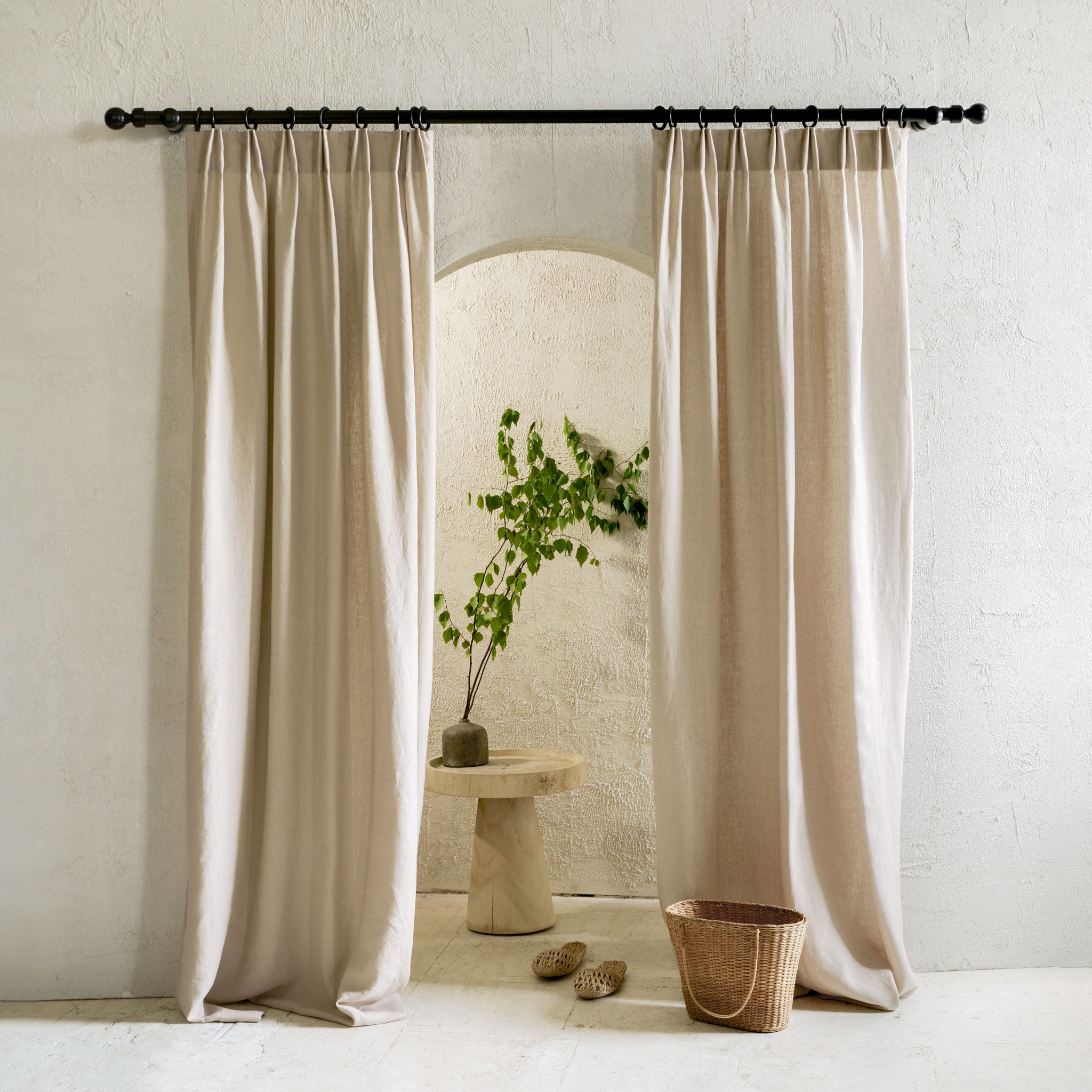 Top tack pleat linen curtain panel