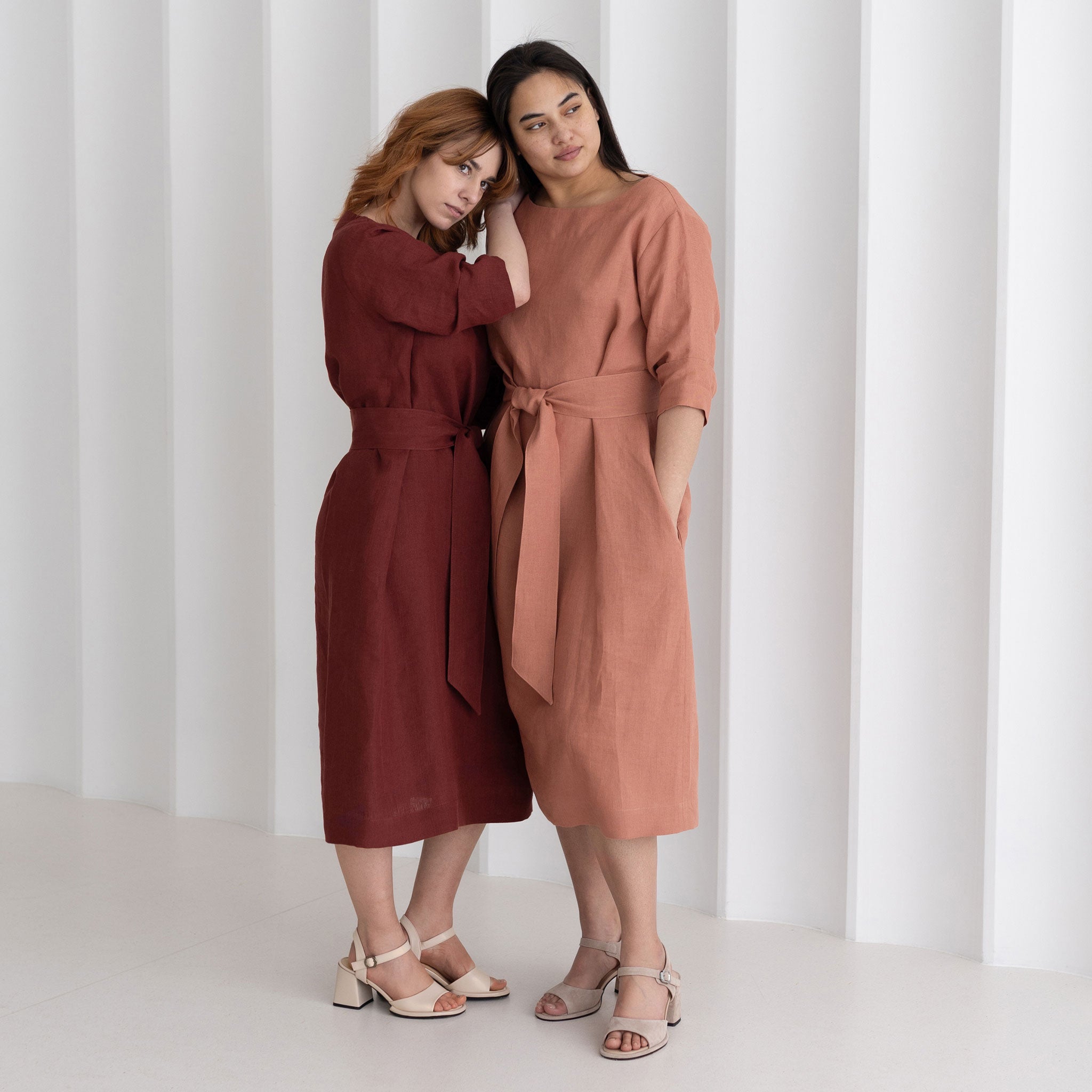 Linen boat neck midi dress