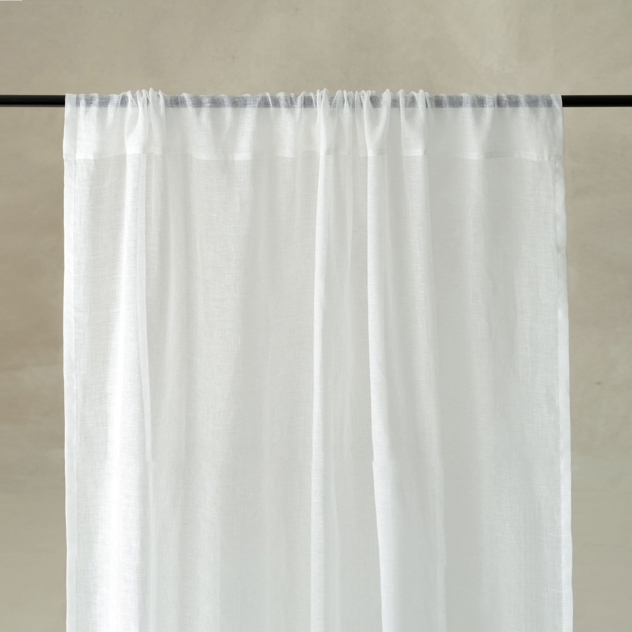 Sheer Linen Curtain with Rod Pocket - White