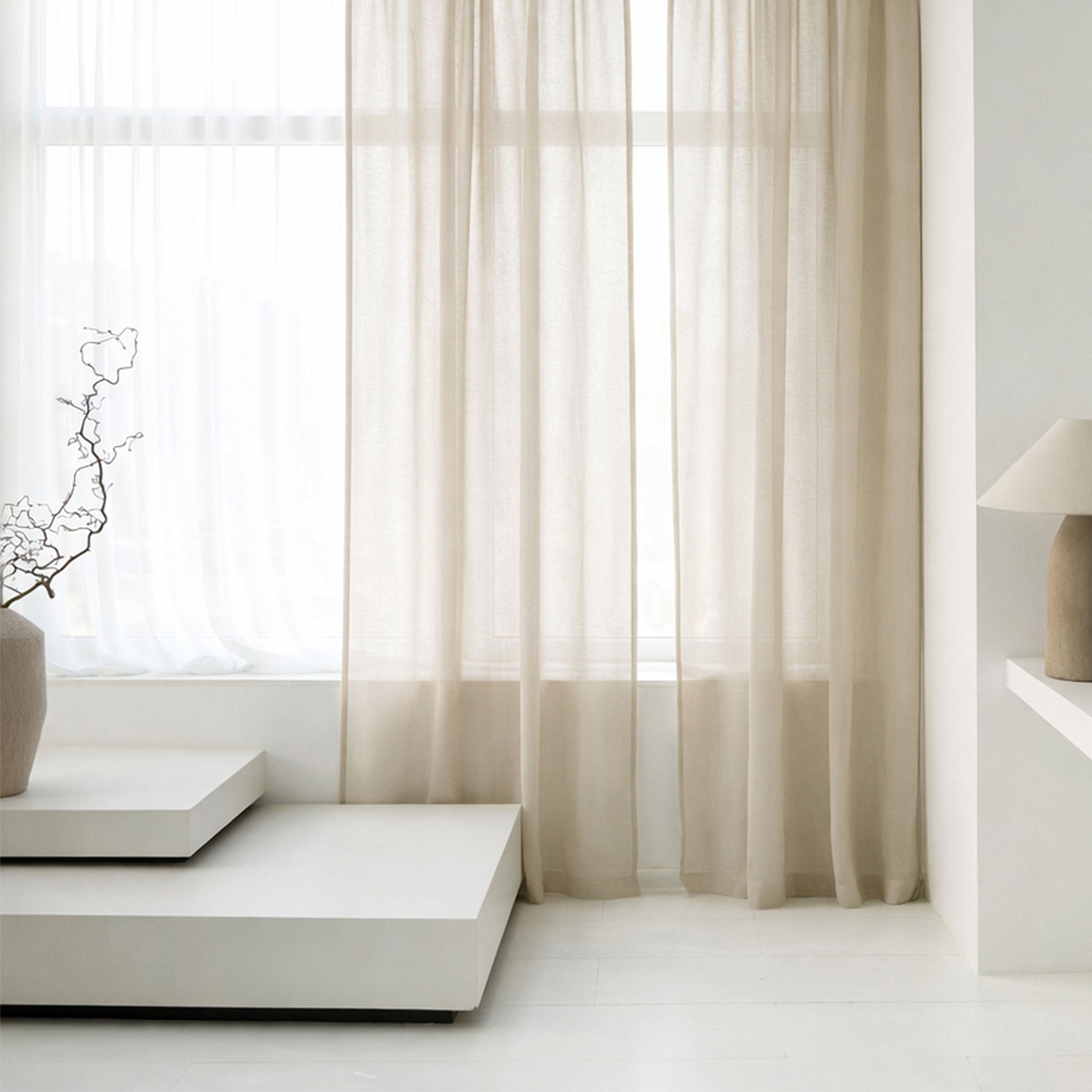 Sheer Linen Curtain with Rod Pocket - Oatmeal