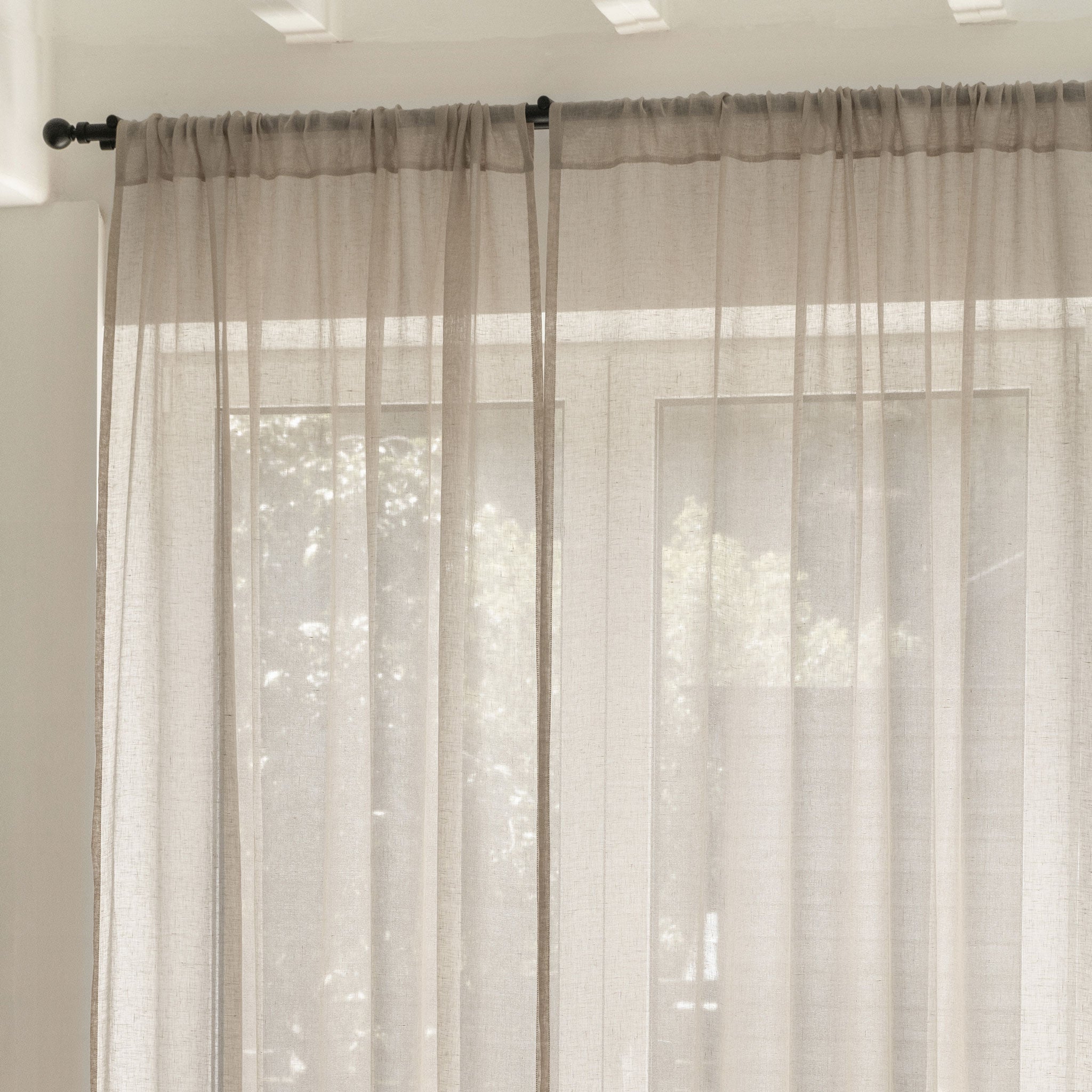 Sheer Linen Curtain Rod Pocket - Natural Tan