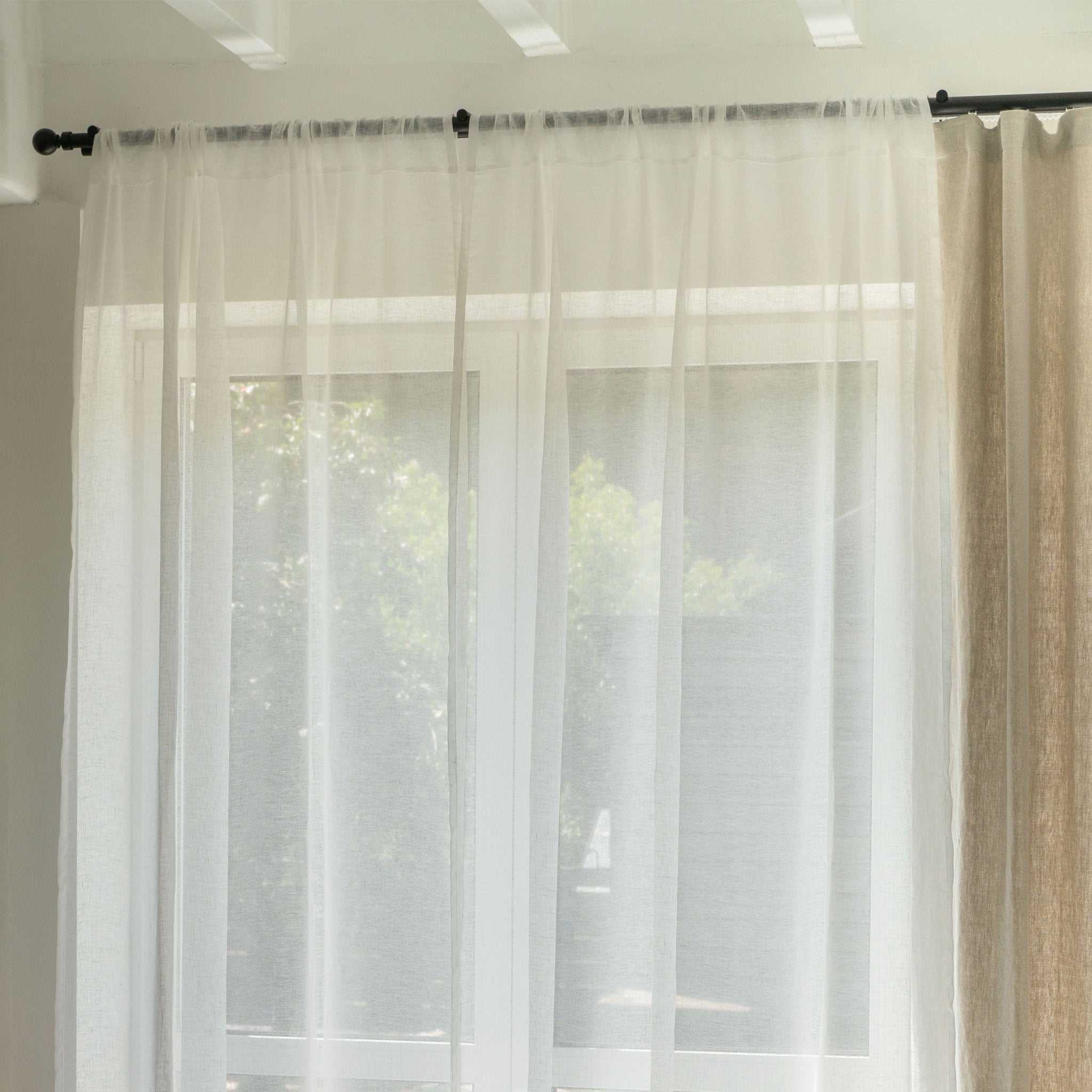 Sheer Linen Curtain Rod Pocket - Off white