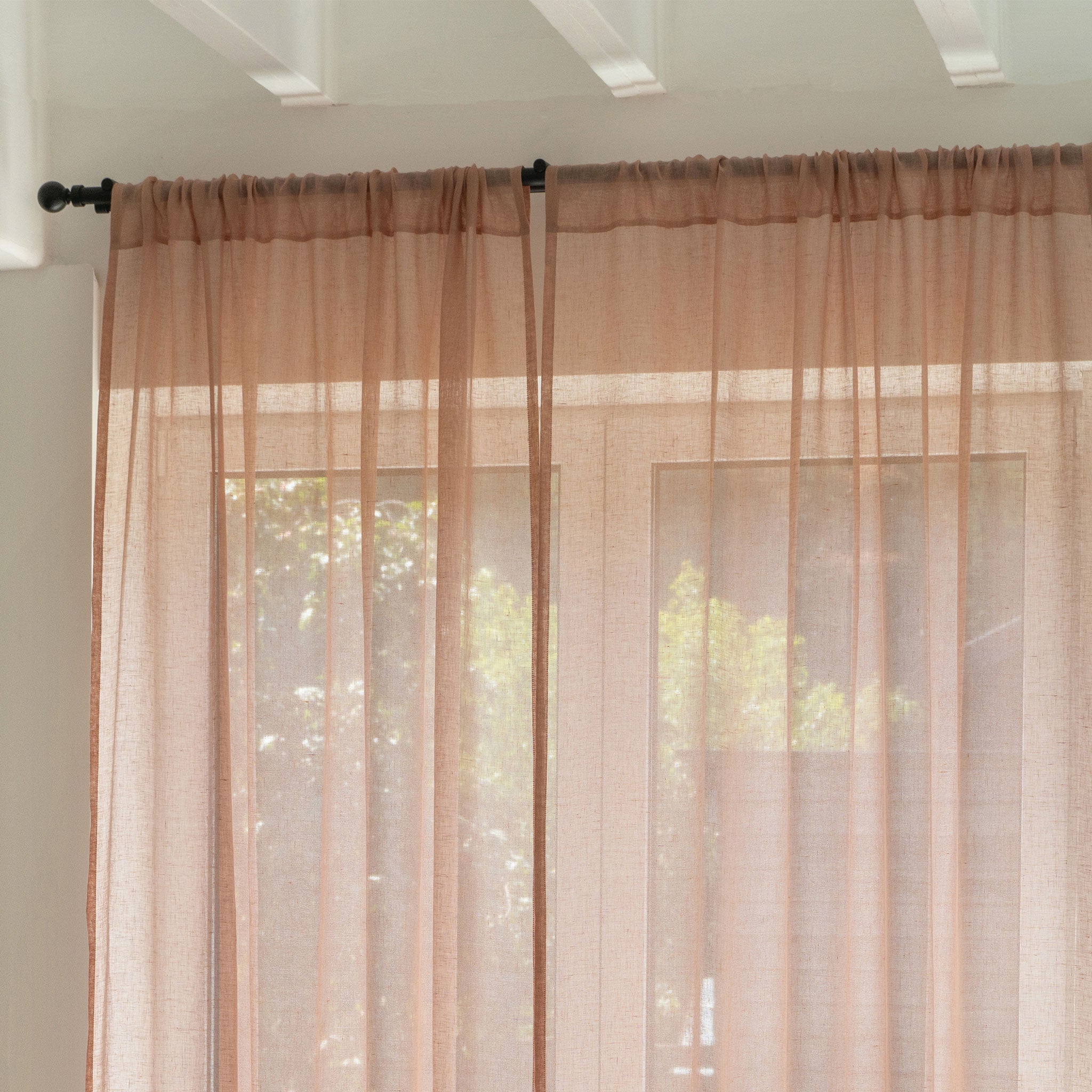 Sheer Linen Curtain Rod Pocket - Rose Gold