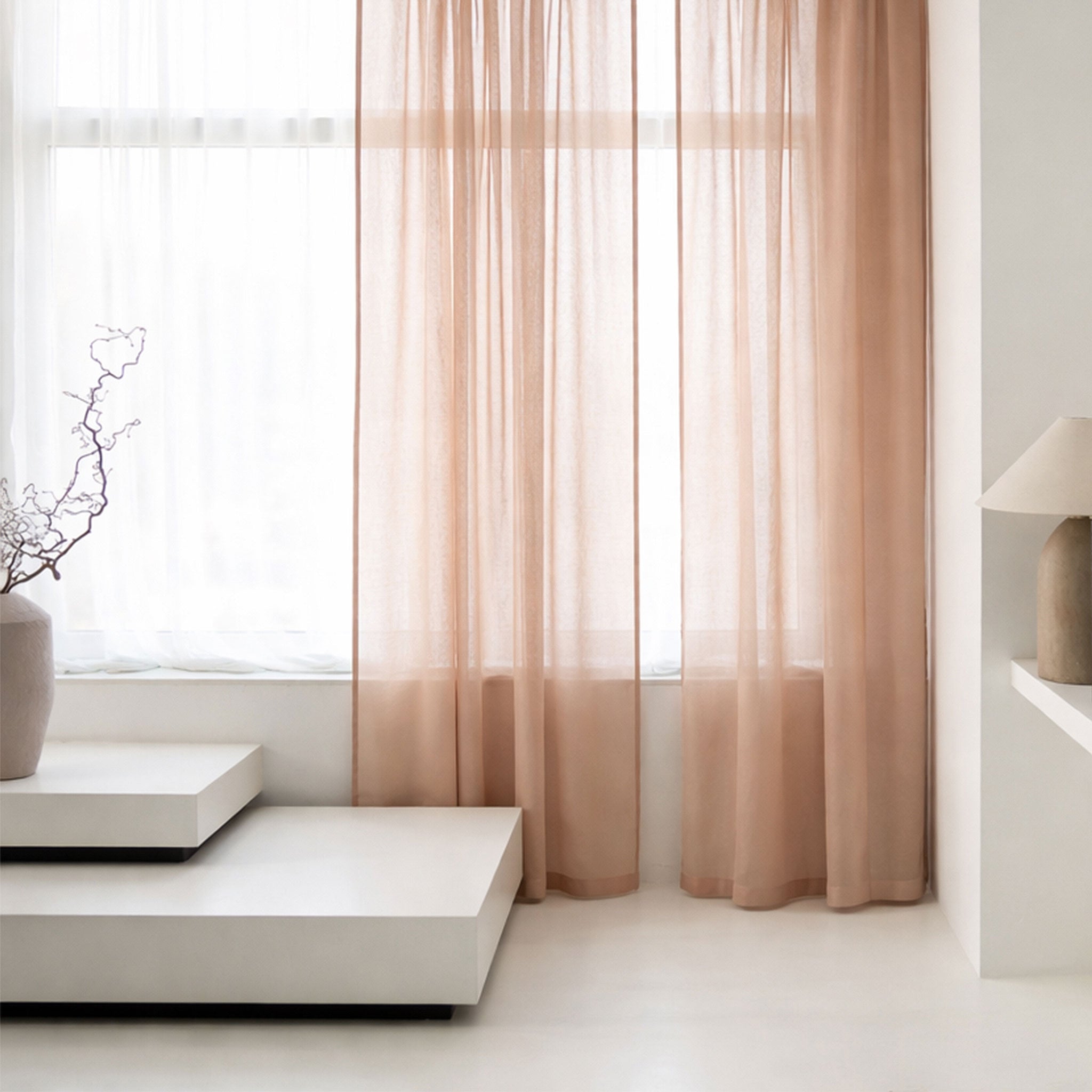 Sheer Linen Curtain Rod Pocket - Rose Gold