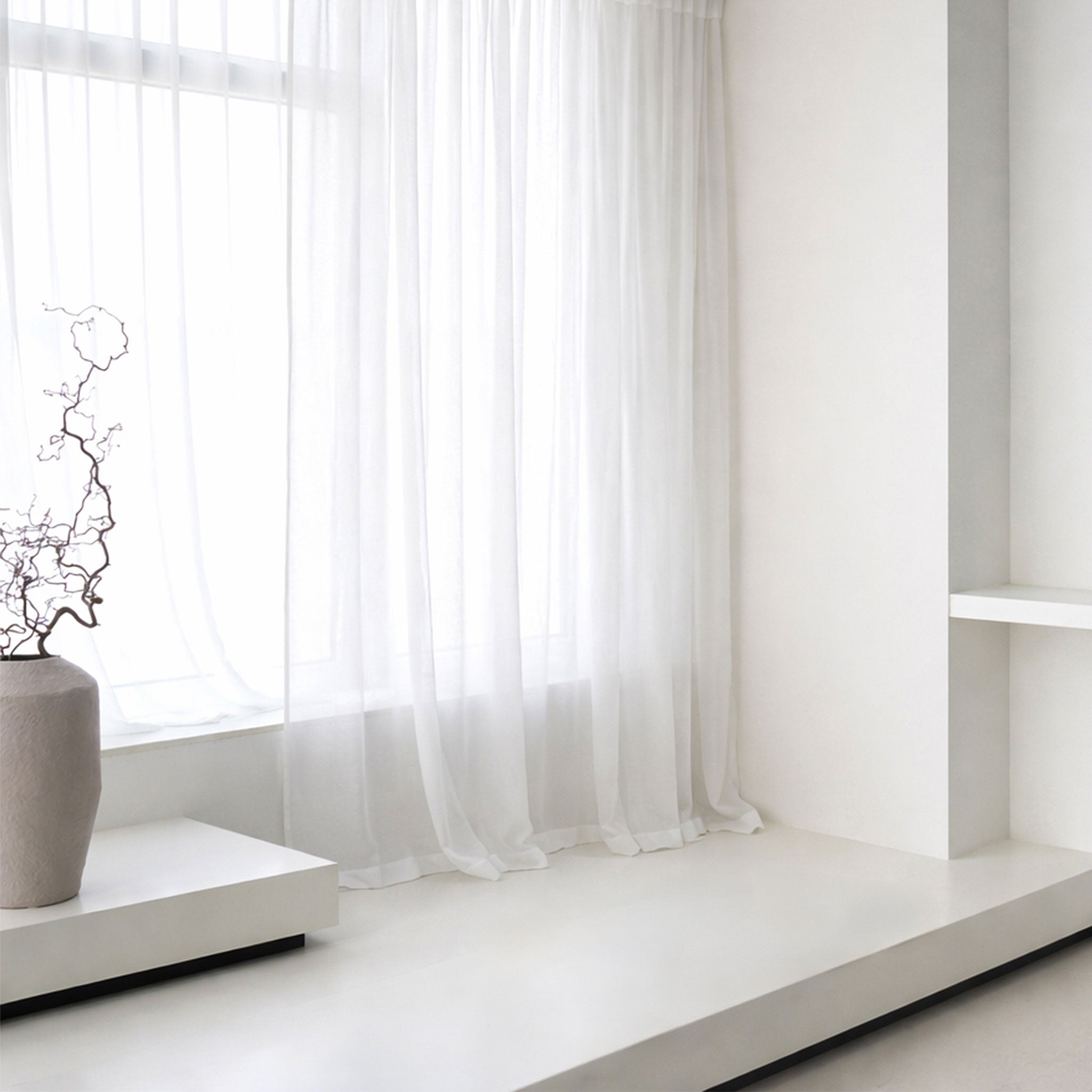 Sheer Linen Curtain with Rod Pocket - White