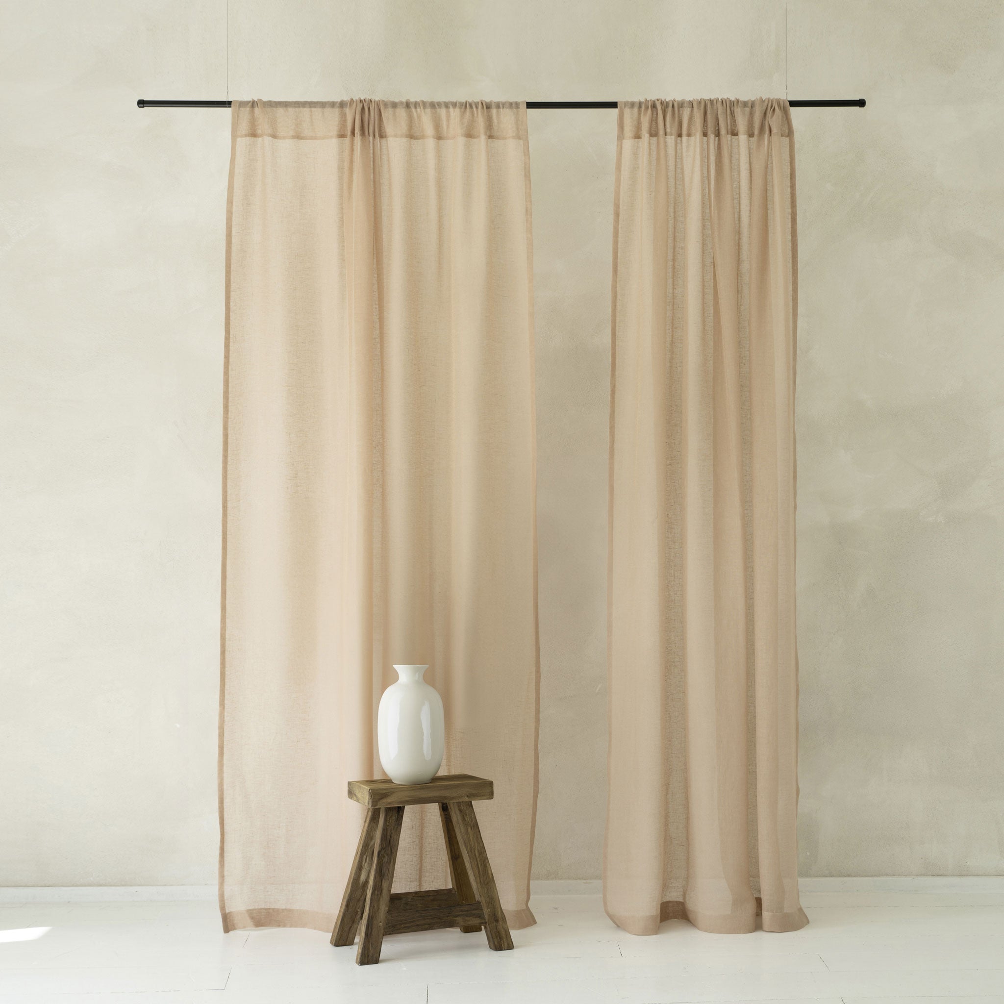 Sheer Linen Curtain with Rod Pocket - Oatmeal