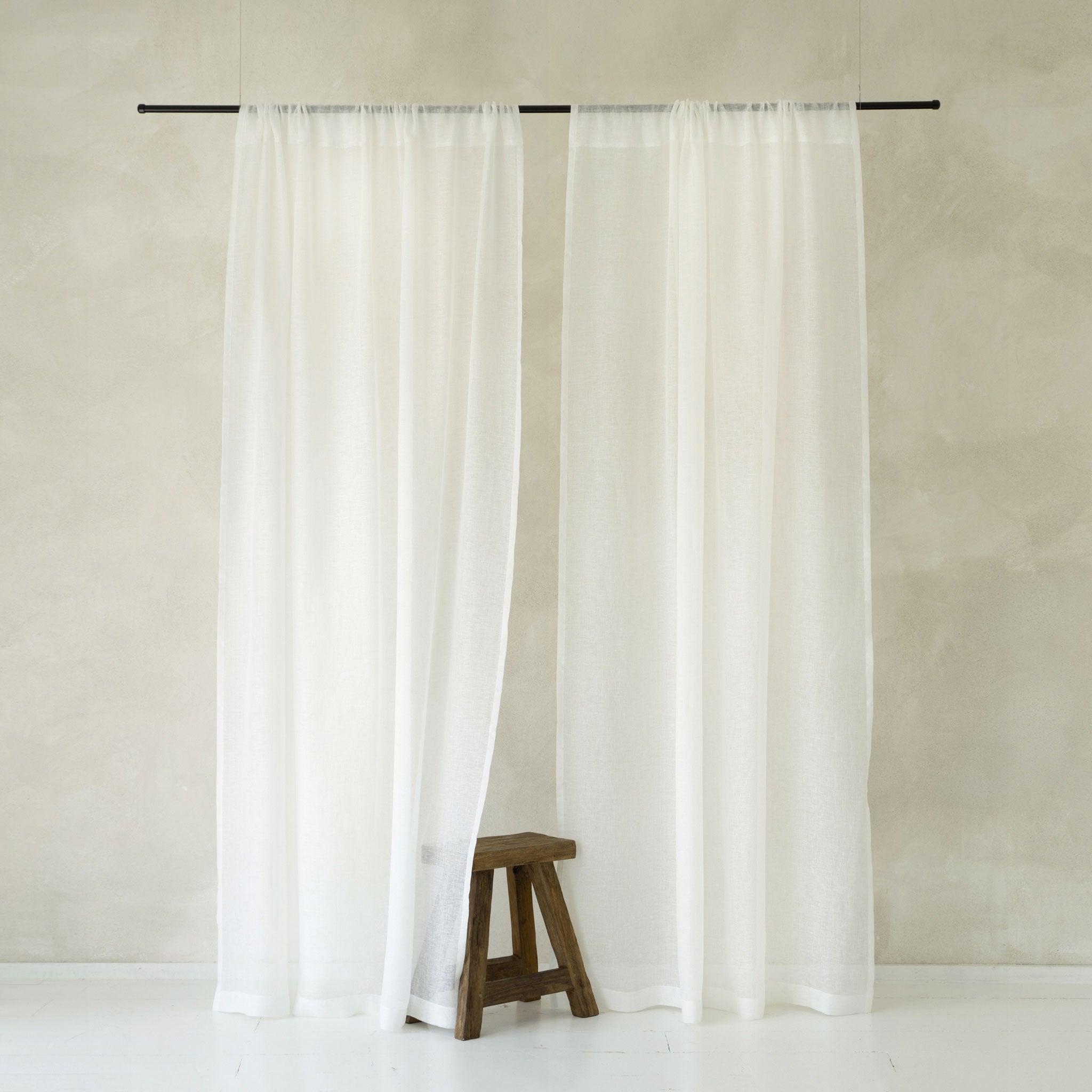 Sheer Linen Curtain Rod Pocket - Off white