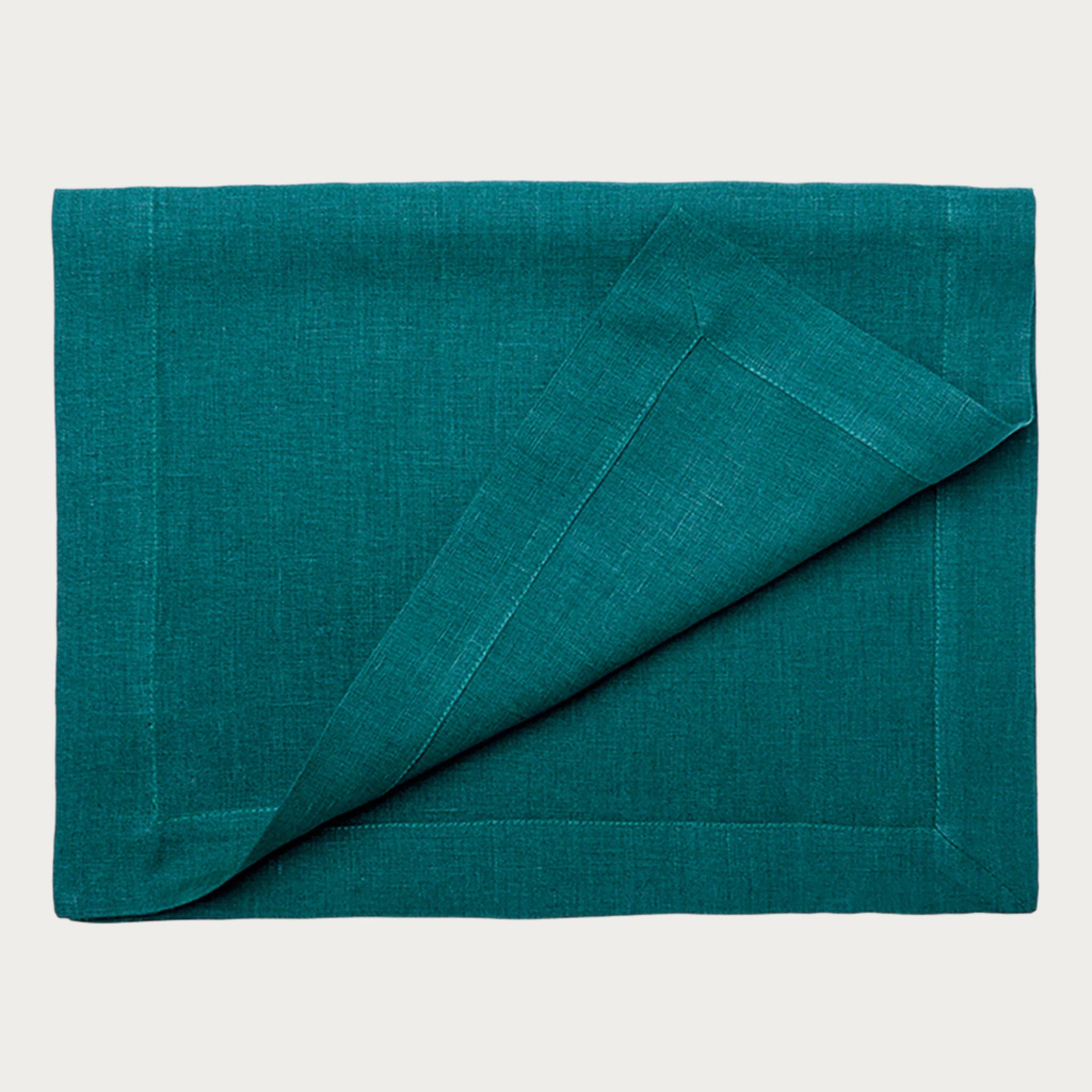 Linen table runner Peacock green
