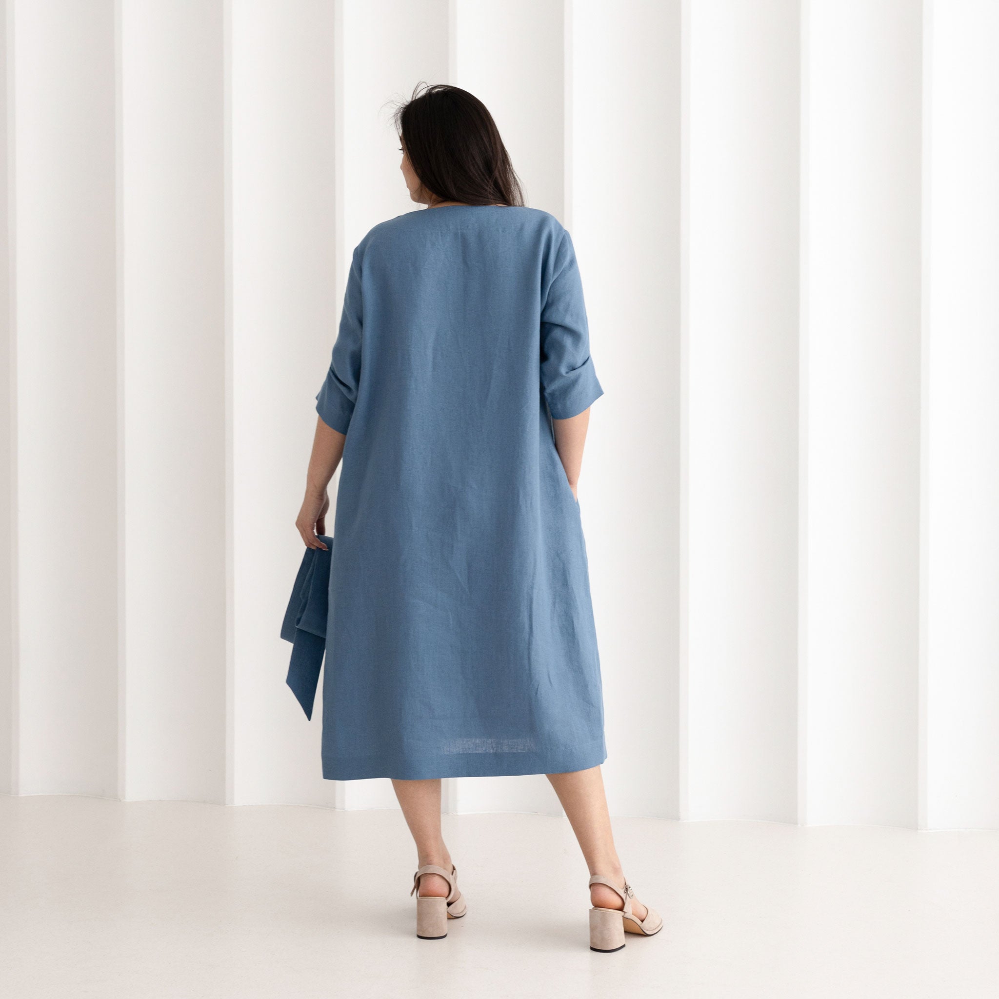 Linen boat neck midi dress