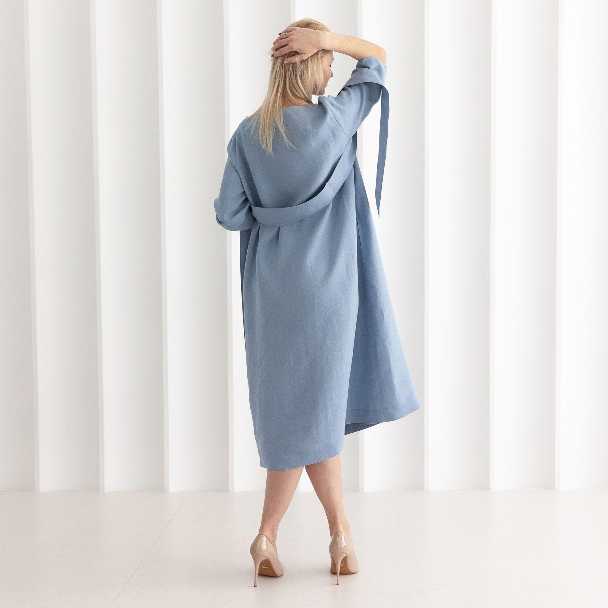 Linen boat neck midi dress