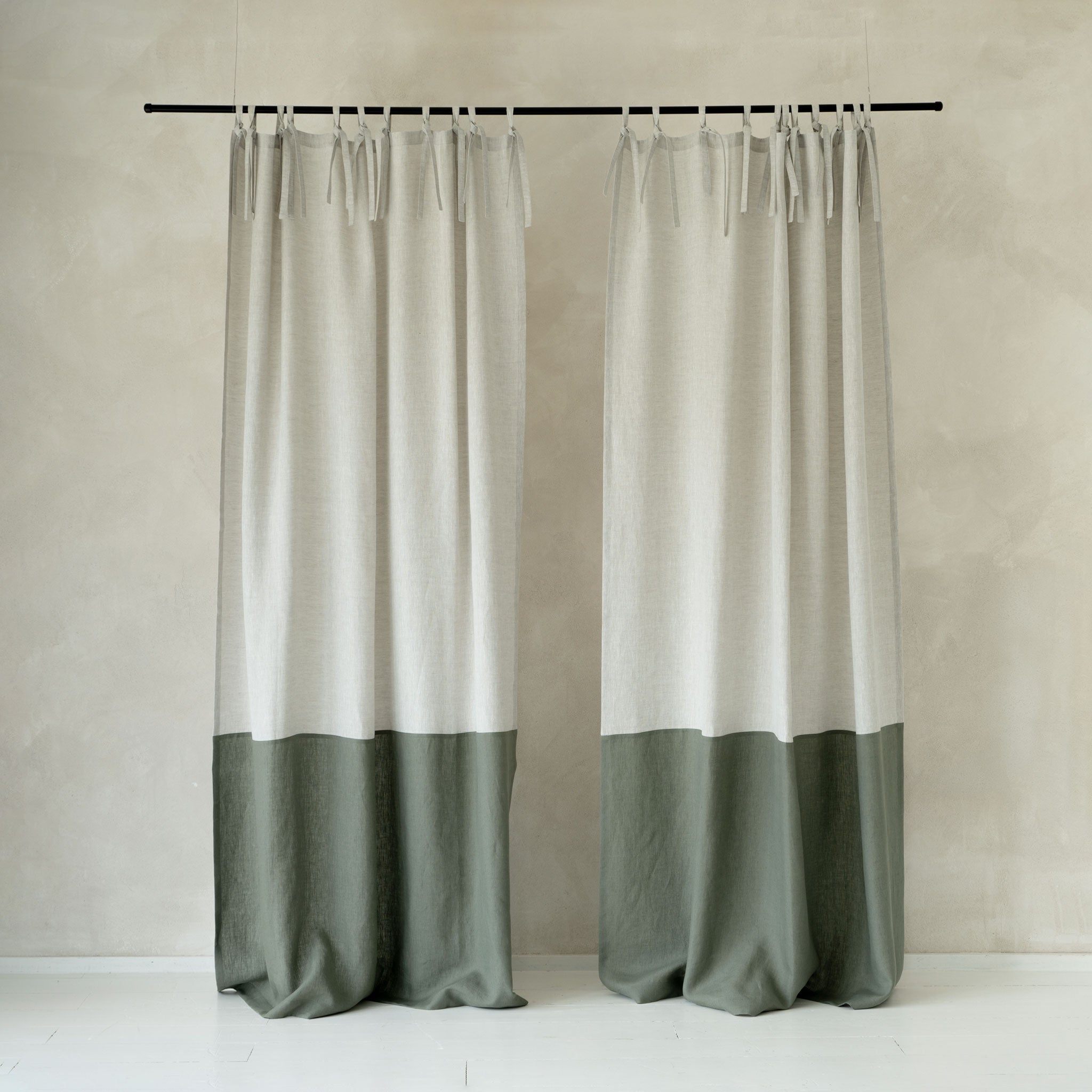Color block linen curtain with tie top