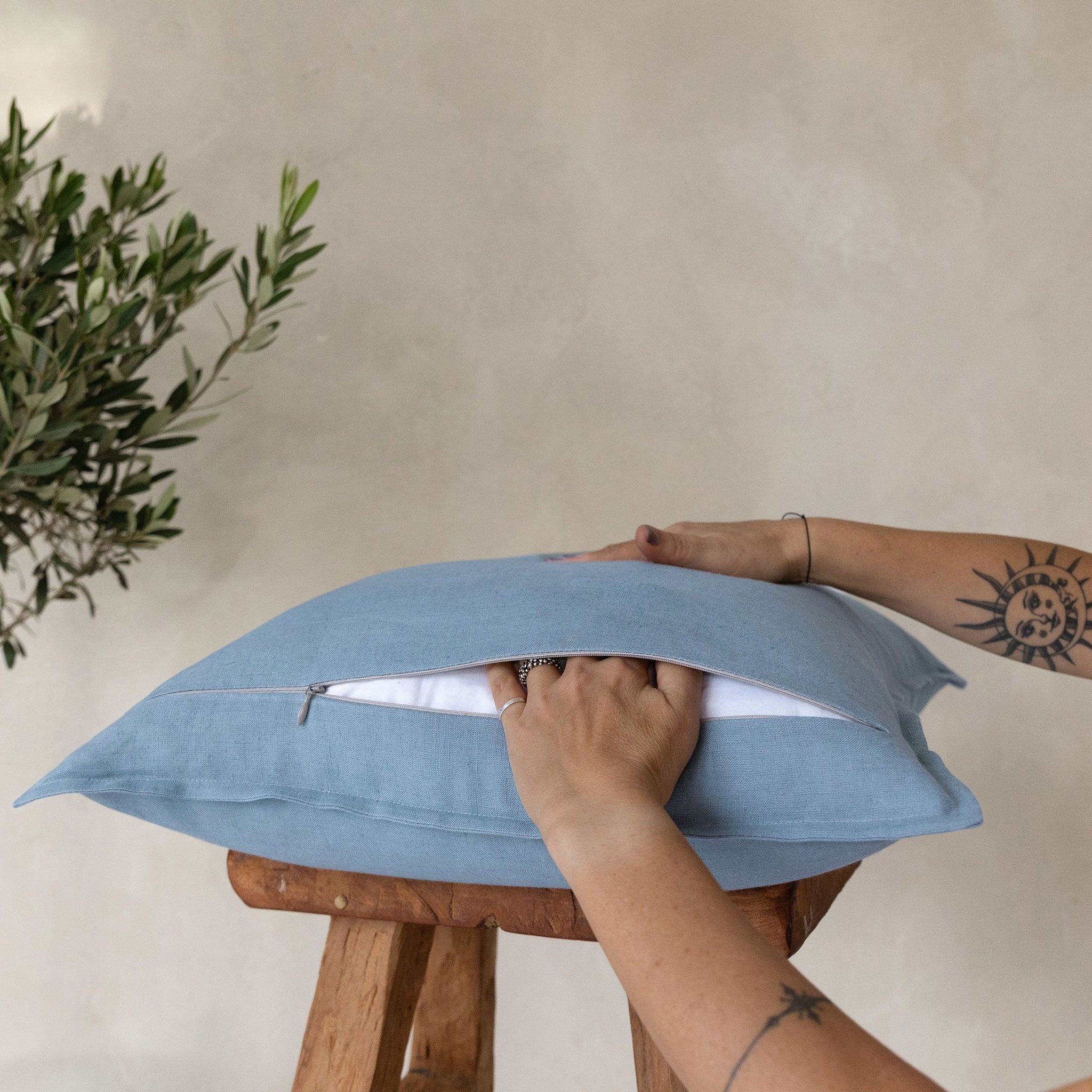 Linen pillow cover Blue mist